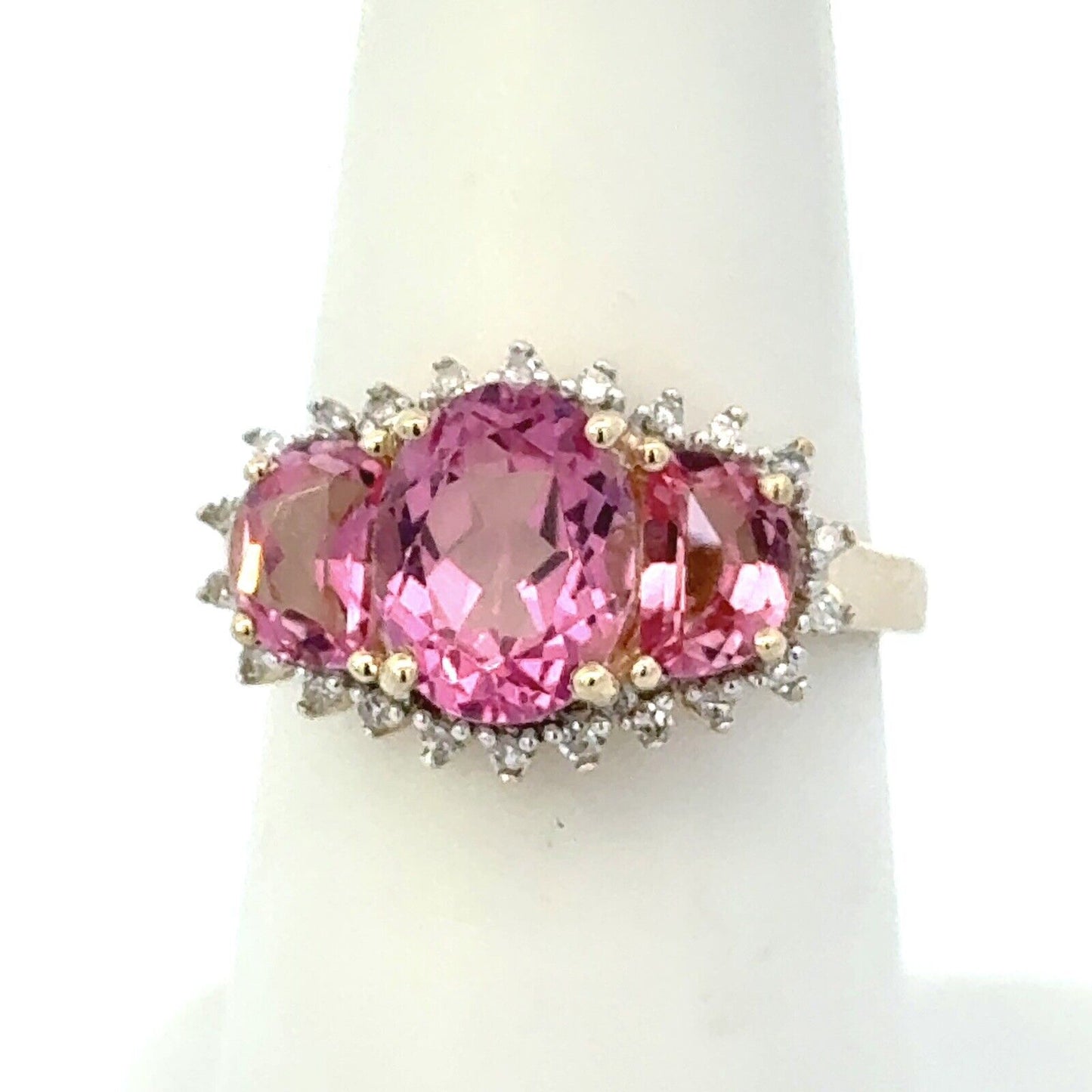 Designer 14K Yellow Gold Pink Topaz Diamond Accent Anniversary Ring
