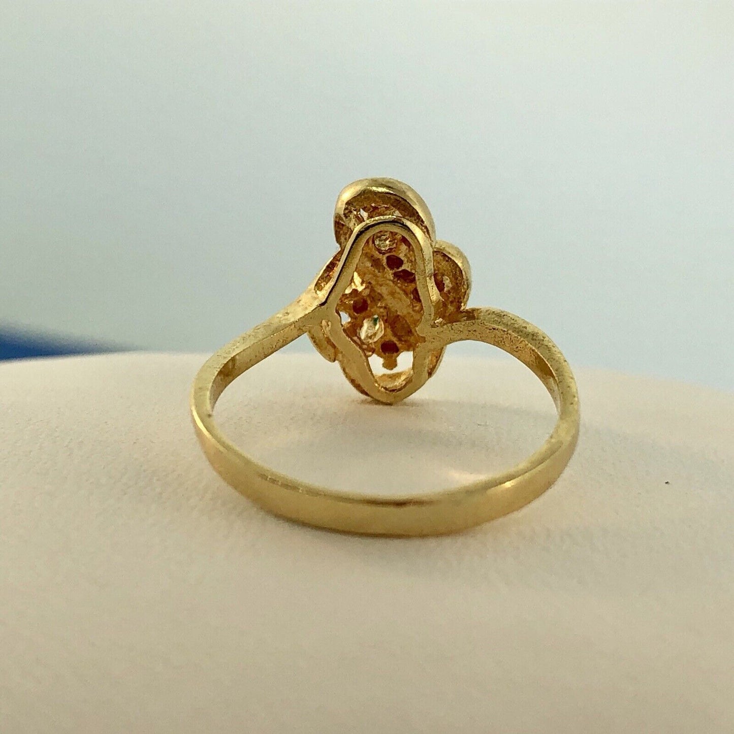 Estate 14K Yellow Gold Emerald Free Form Cluster May Anniversary Sweetheart Ring