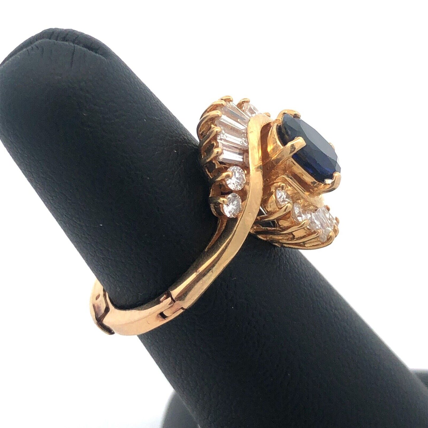 Designer 14K Yellow Gold Oval Sapphire Diamond Wave Halo Bypass Cocktail Ring