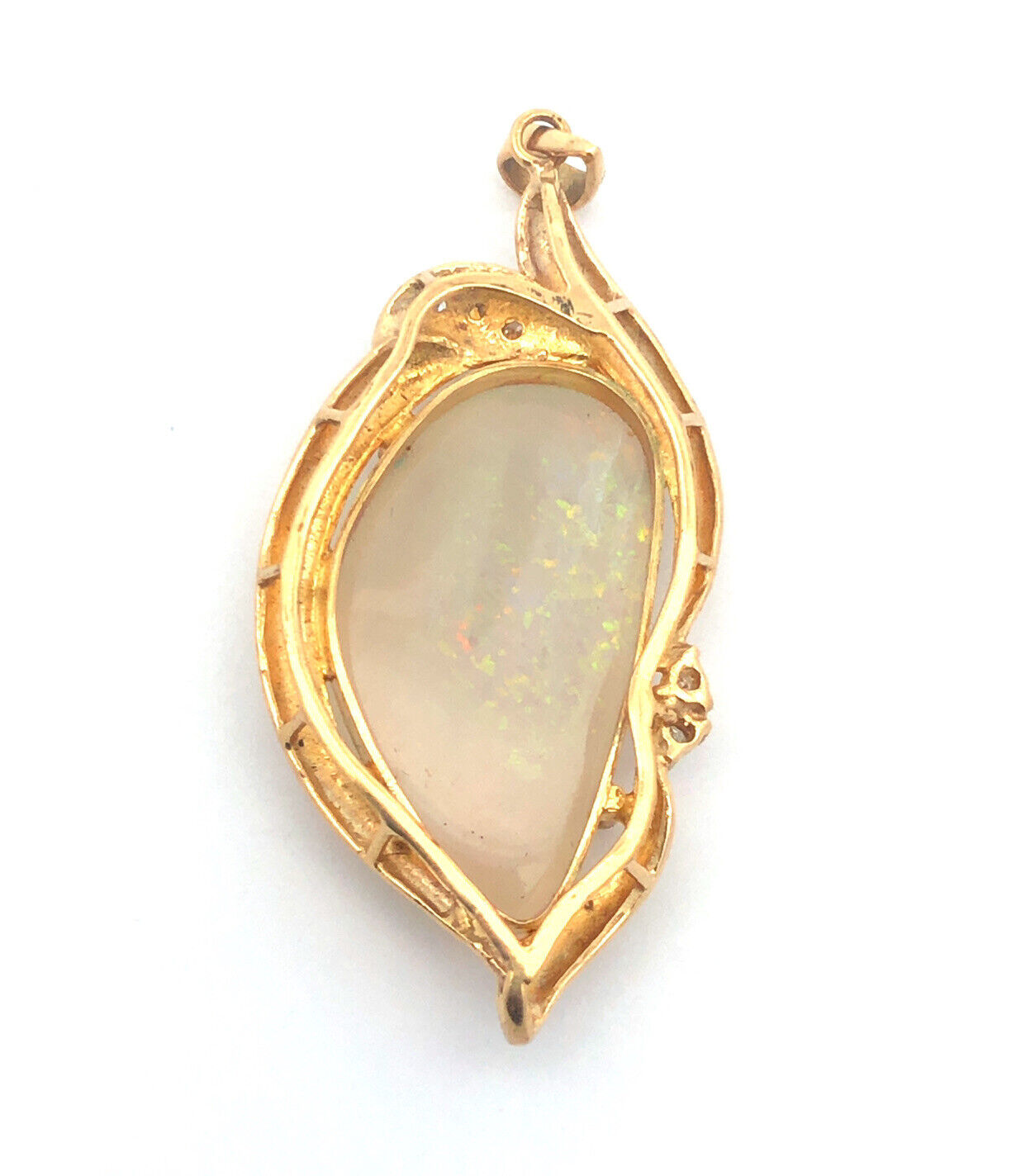 Large Australian Black Opal Pendant Solid 14k Yellow Gold with Diamond Accents