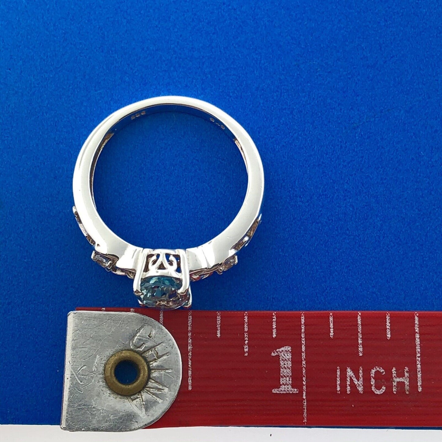 Exquisite 925 Sterling Silver Oval Blue Topaz Diamond December Anniversary Ring