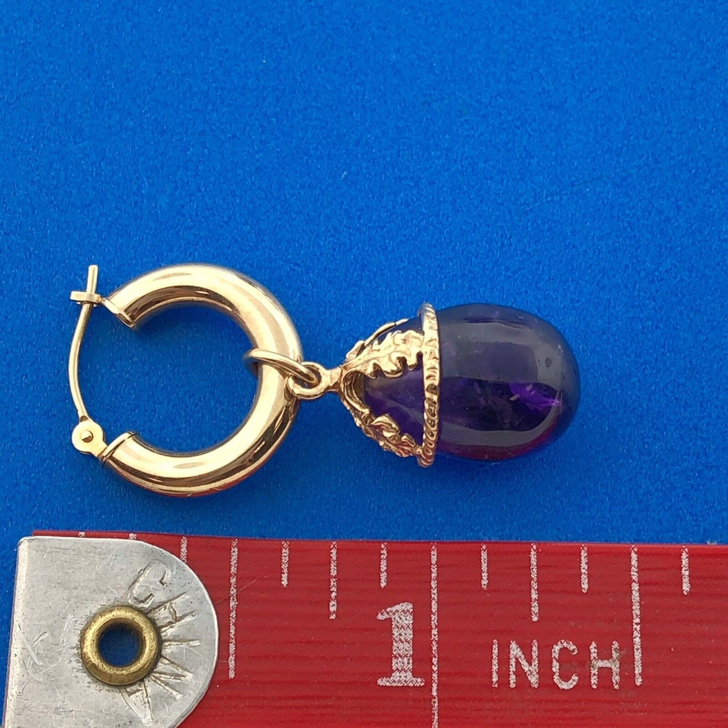 Gorgeous 14k Yellow Gold Amethyst Pear Floral Dangle Hoop Statement Earrings