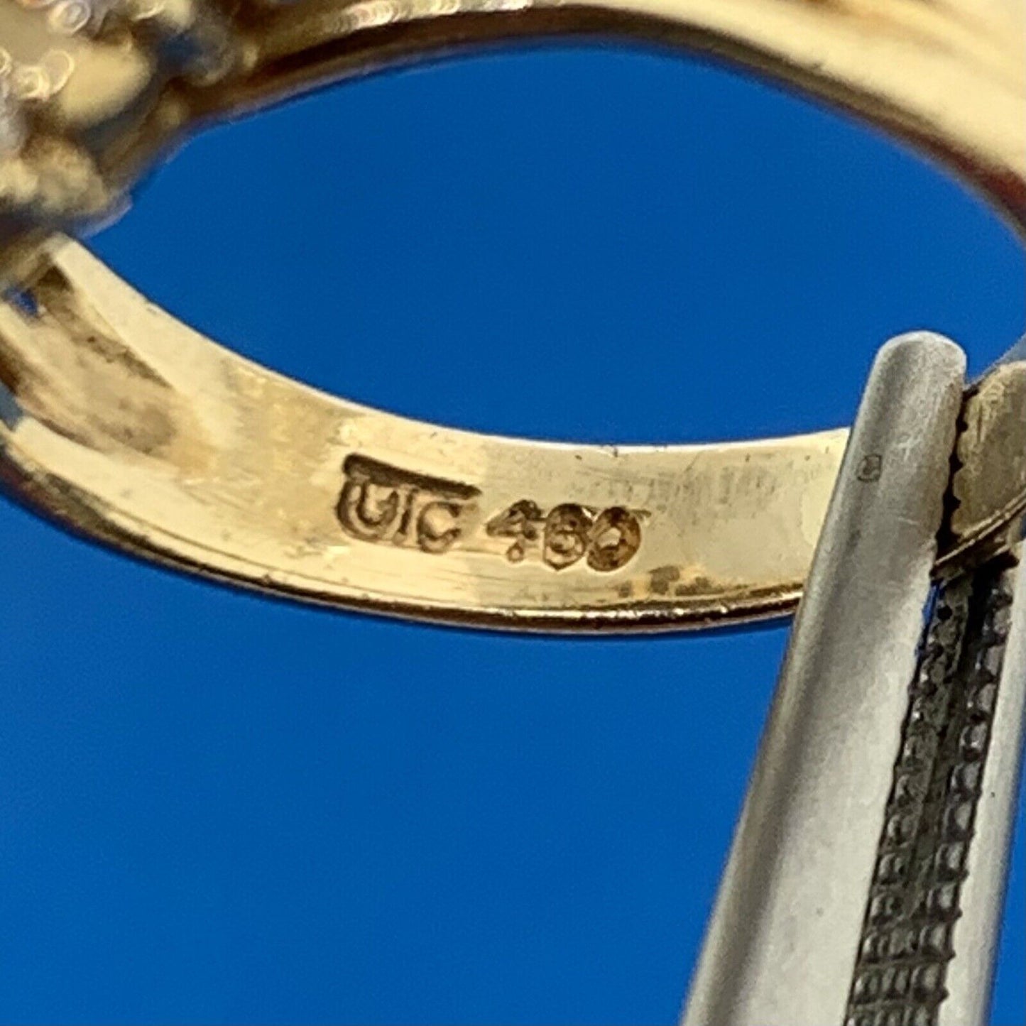 Designer 14K Yellow Gold Sapphire Diamond Cluster Statement Cocktail Ring