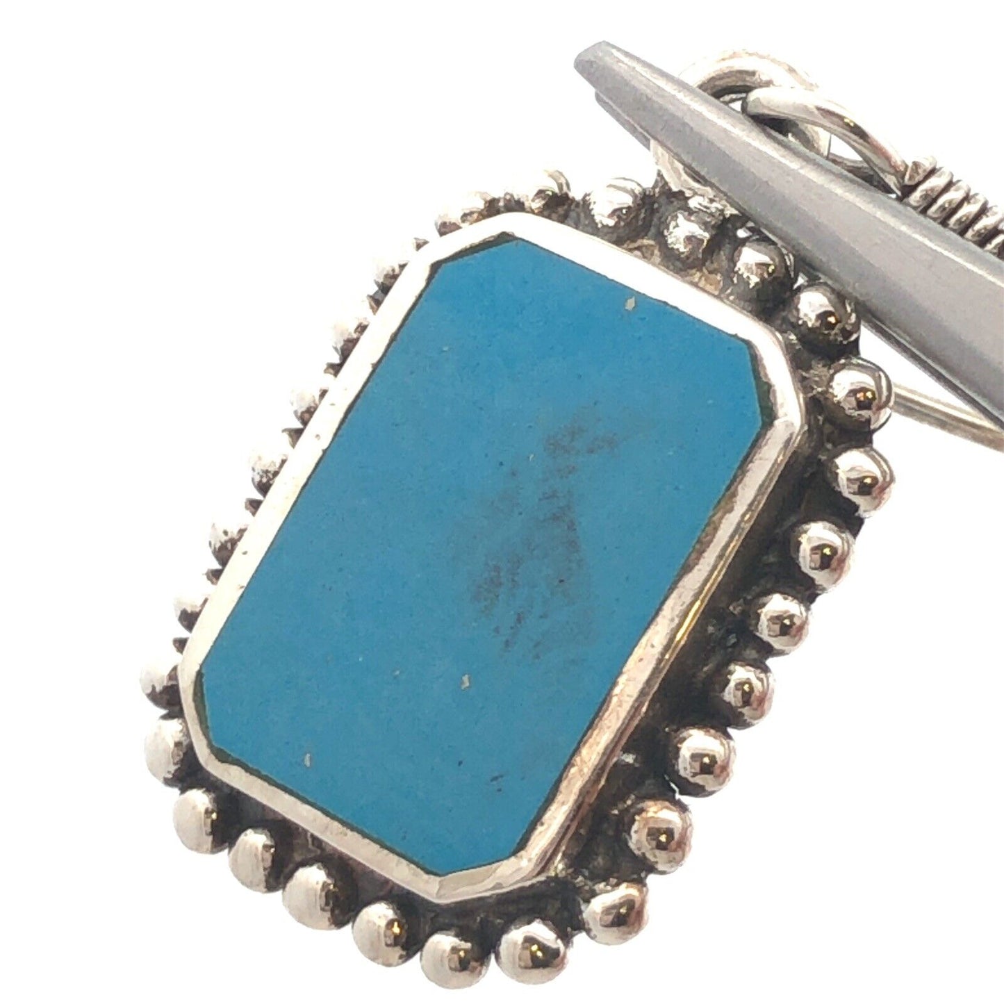 925 Sterling Silver Vintage Rectangle Turquoise Dangle Hook Earrings