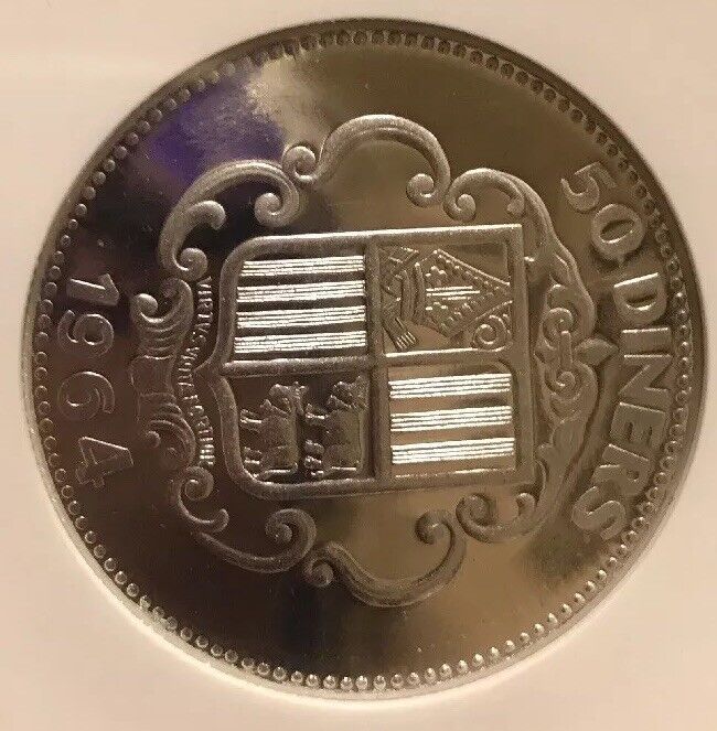 1964 Andorra Platinum 50 Diners Napoleon NGC Proof 64 UC Super Rare 1 Of 3 Mntg