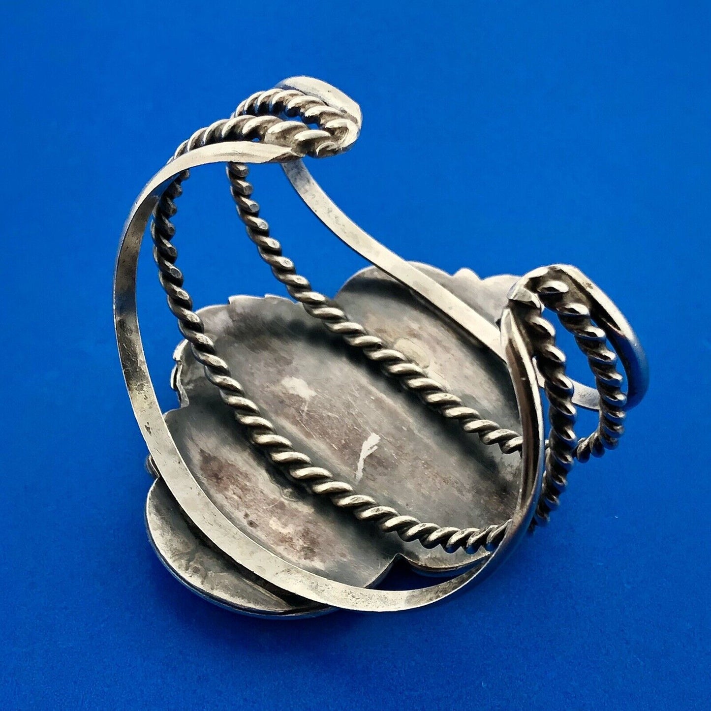 Sterling Silver 925 Mother Of Pearl Turquoise Coral Squash Blossom Cuff Bracelet