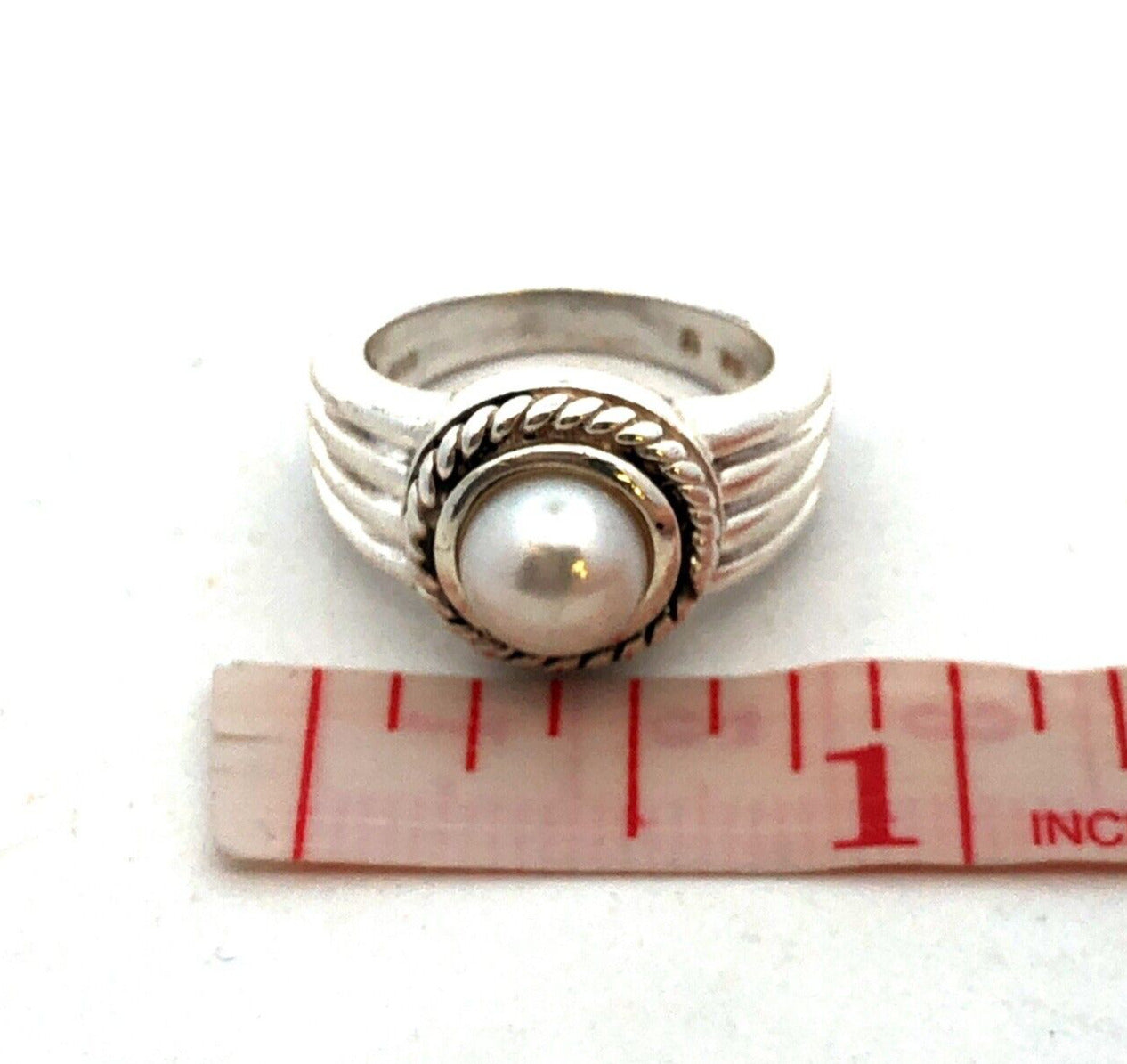 Designer AN 925 Sterling Silver Round White Pearl Solitaire Ring