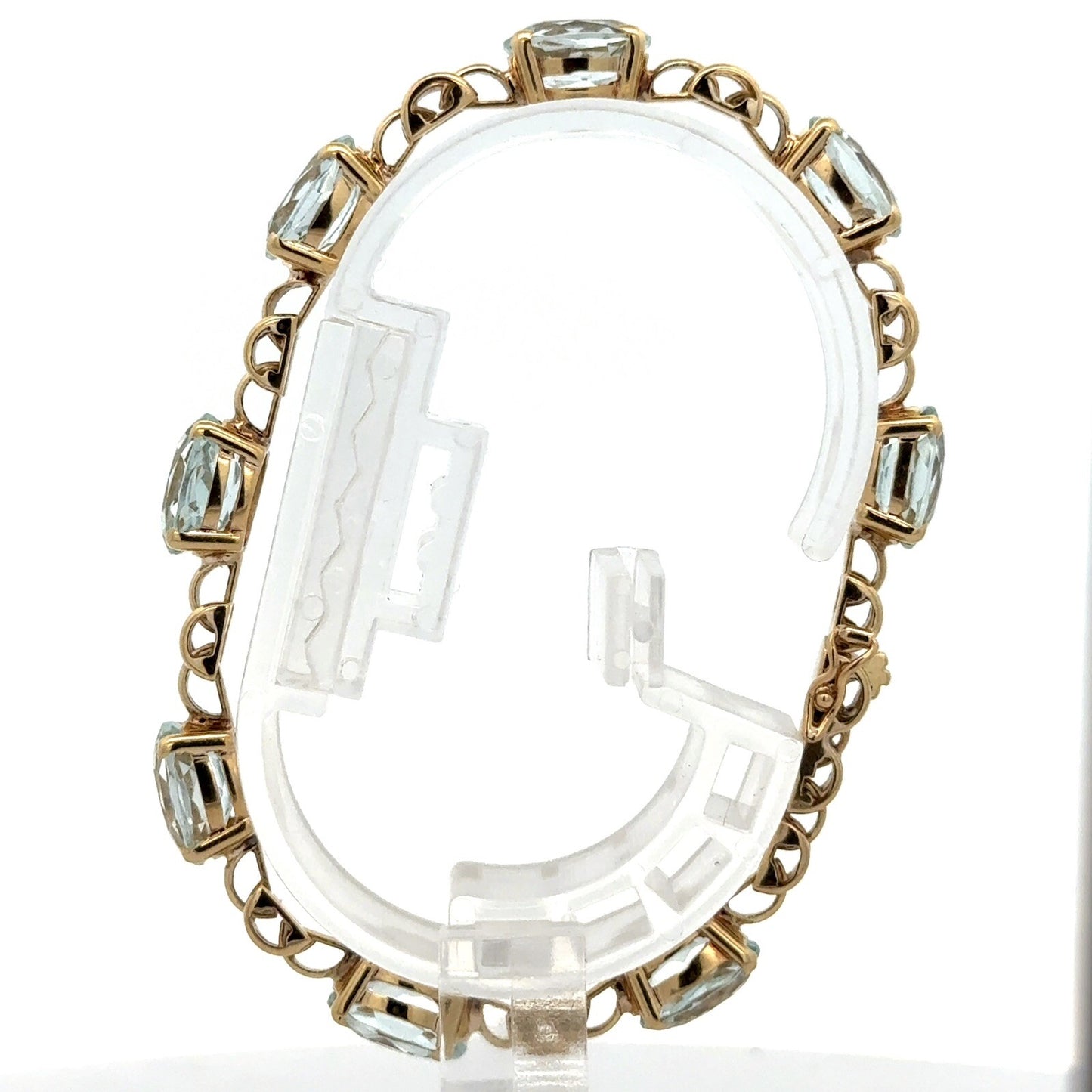 Gorgeous 18k Yellow Gold Oval Aquamarine March Anniversary Tennis 7” Bracelet