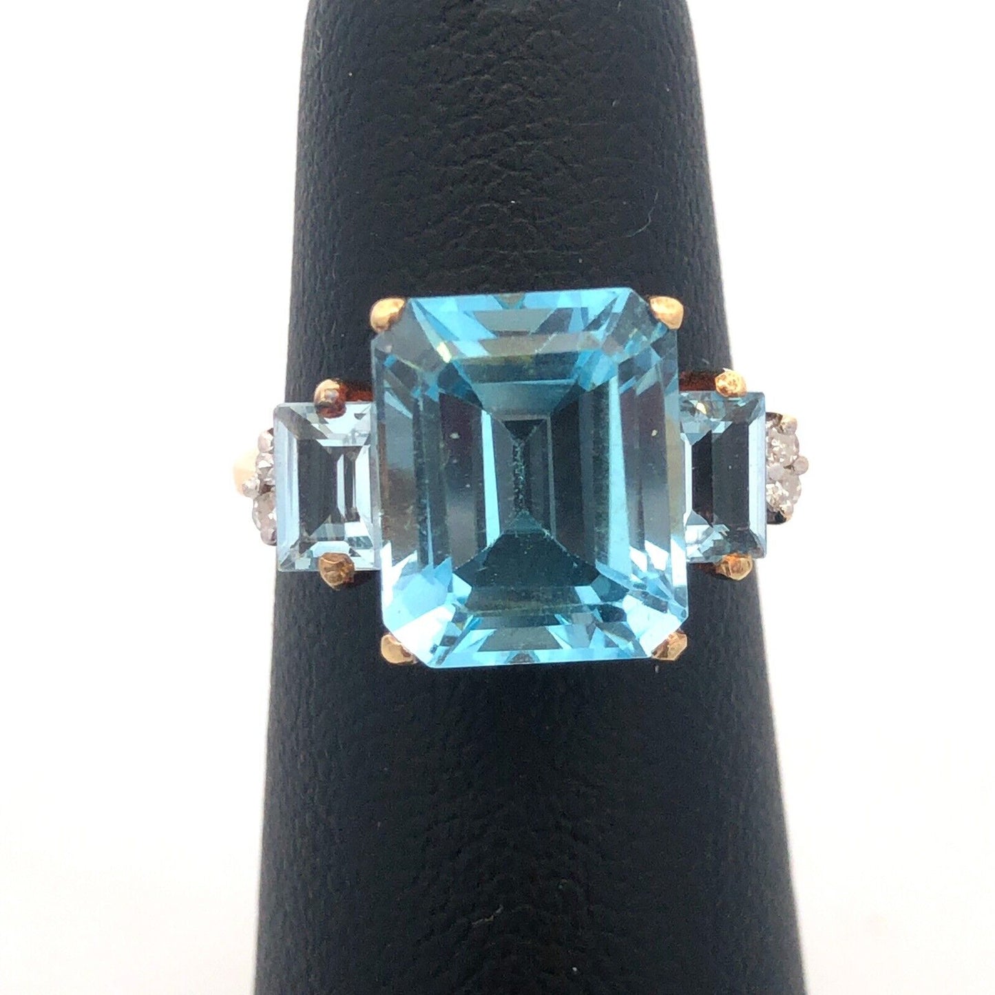 14K Yellow Gold Blue Topaz Diamond December Anniversary Cocktail Statement Ring