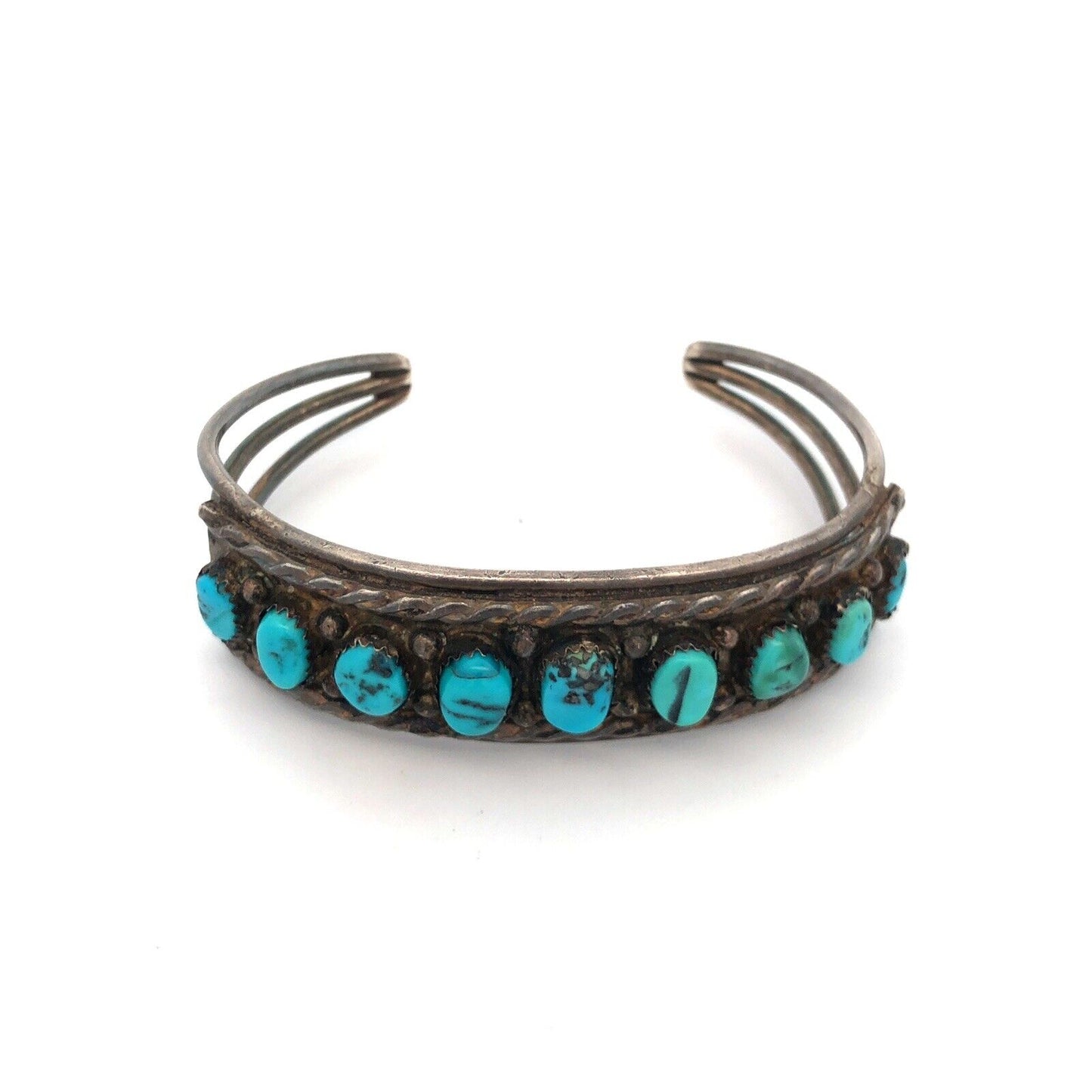 Vintage Native American 925 Sterling Silver Oval Turquoise Open Cuff Bracelet