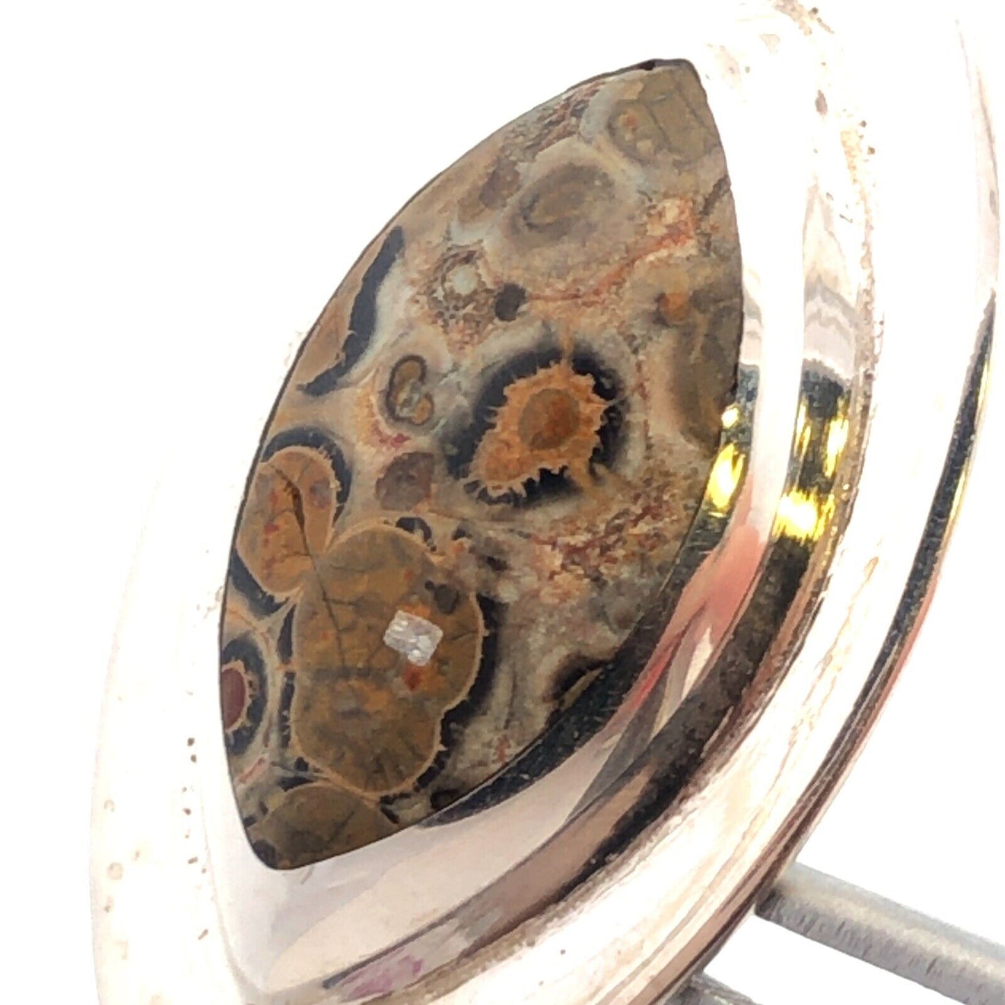 Vintage Mexico 925 Sterling Silver Oval Leopard Skin Jasper Stud Earrings