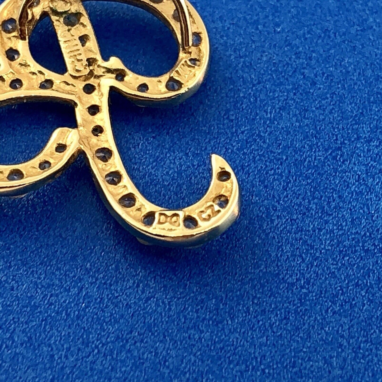 Designer 14K Yellow Gold Diamonique Cubic Zirconia Script B Monogram Pendant