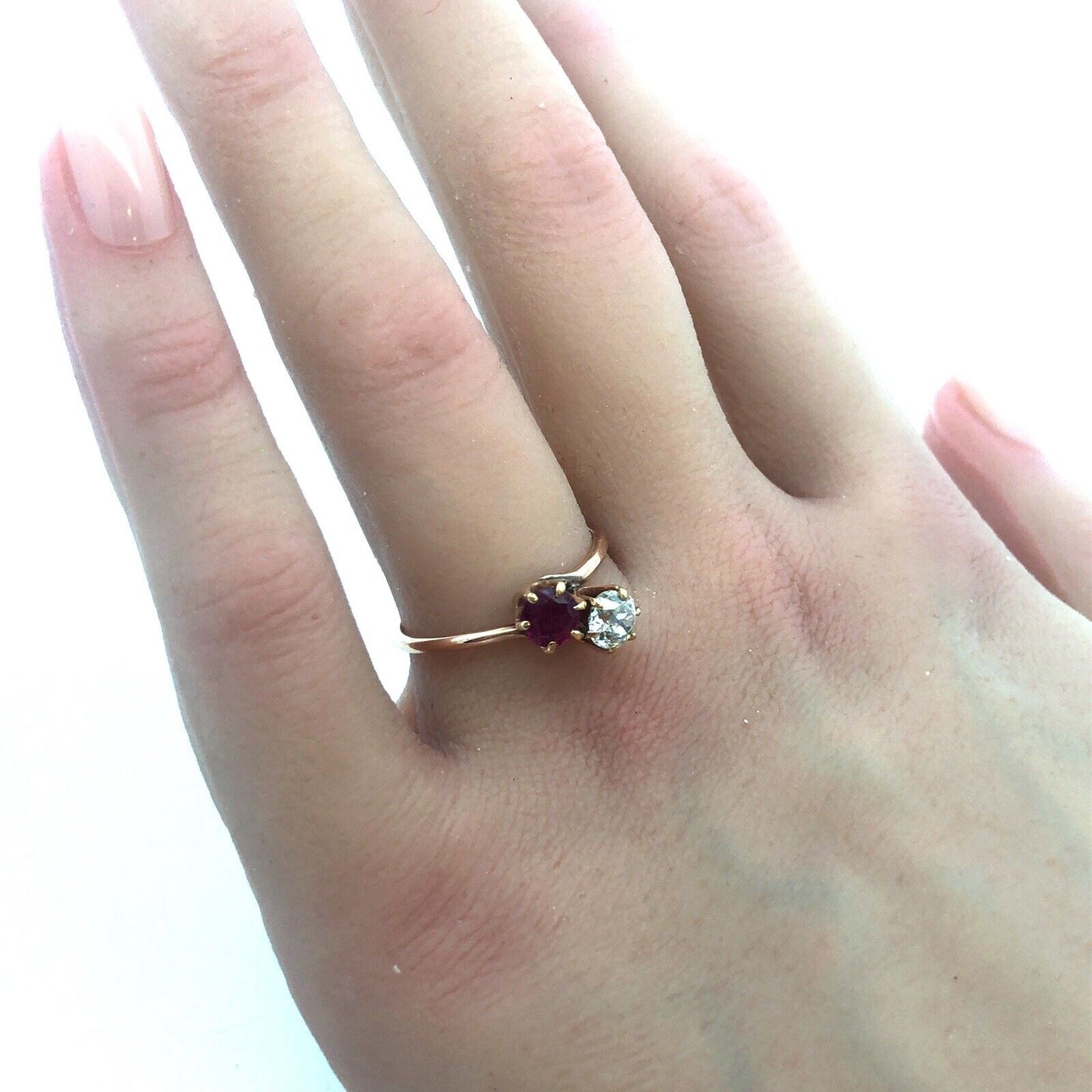 Stunning 14K Yellow Gold Diamond Ruby Duo Engagement Anniversary Cocktail Ring
