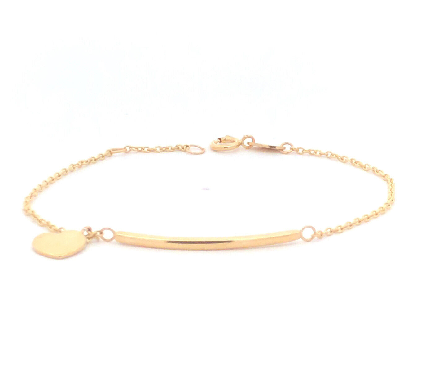 Designer ARR 14K Yellow Gold Simple Heart Charm Chain Bar Bracelet