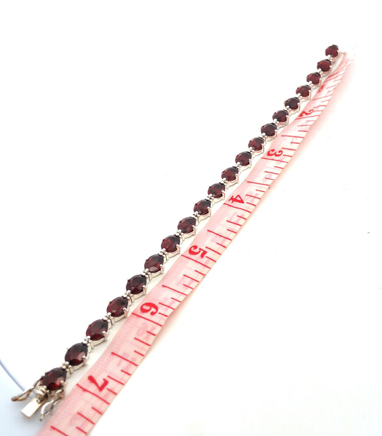 Designer 925 Sterling Silver Oval Red Garnet Tennis Bracelet