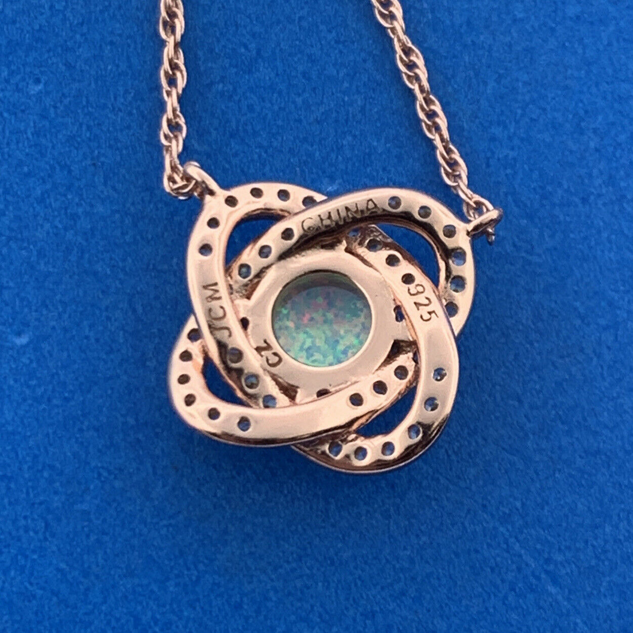 Jacmel Mauritius JCM 925 Sterling Silver Rose Tone Opal Cubic Zirconia Necklace