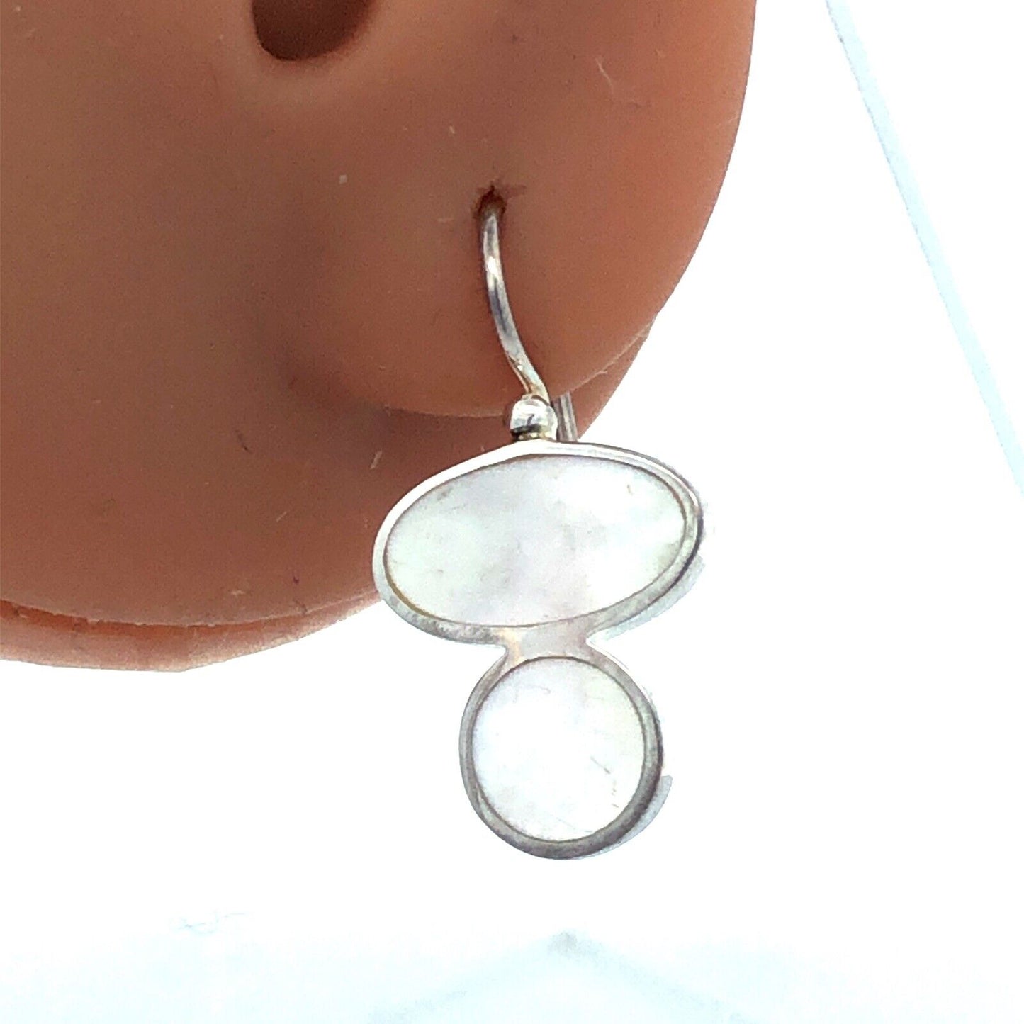Designer SJ 925 Sterling Silver Oval Round Mother of Pearl Hook Earrings