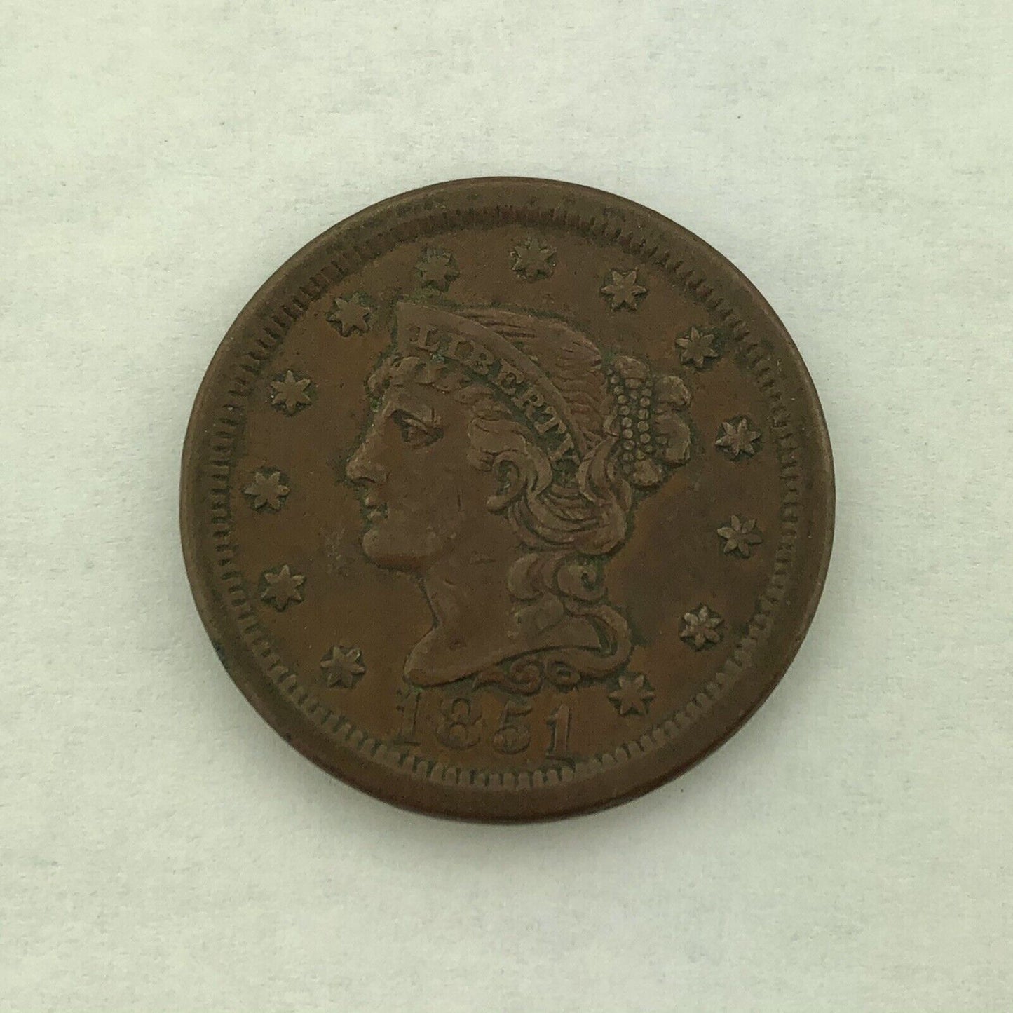 1851 Liberty Head Braided Hair Large Cent 1c Philadelphia Mint Copper Coin