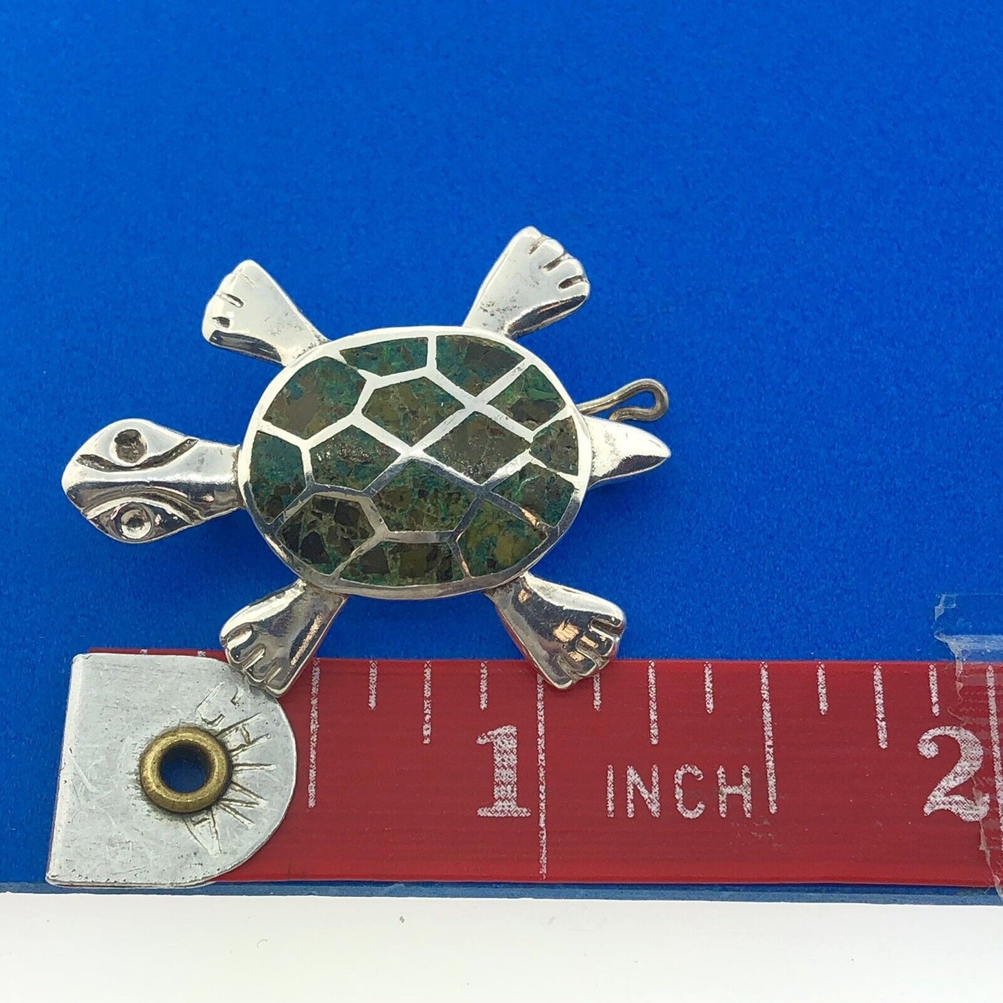 Taxco Mexico Designer Miguel Melendez Sterling Silver 925 Malachite Turtle Pin