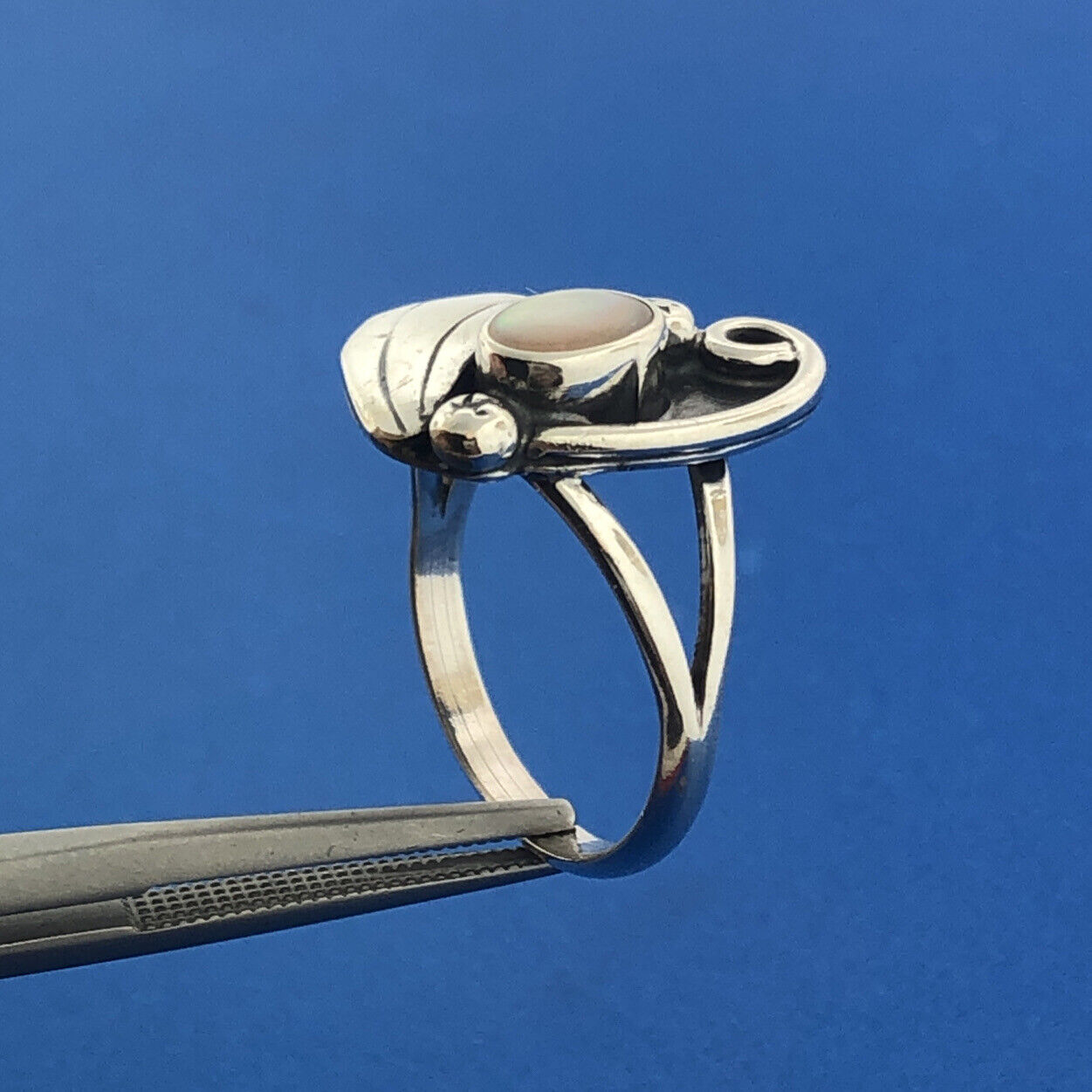 Designer GPA Sterling Silver 925 Mother of Pearl Nautical Shell Ring Size 7.25