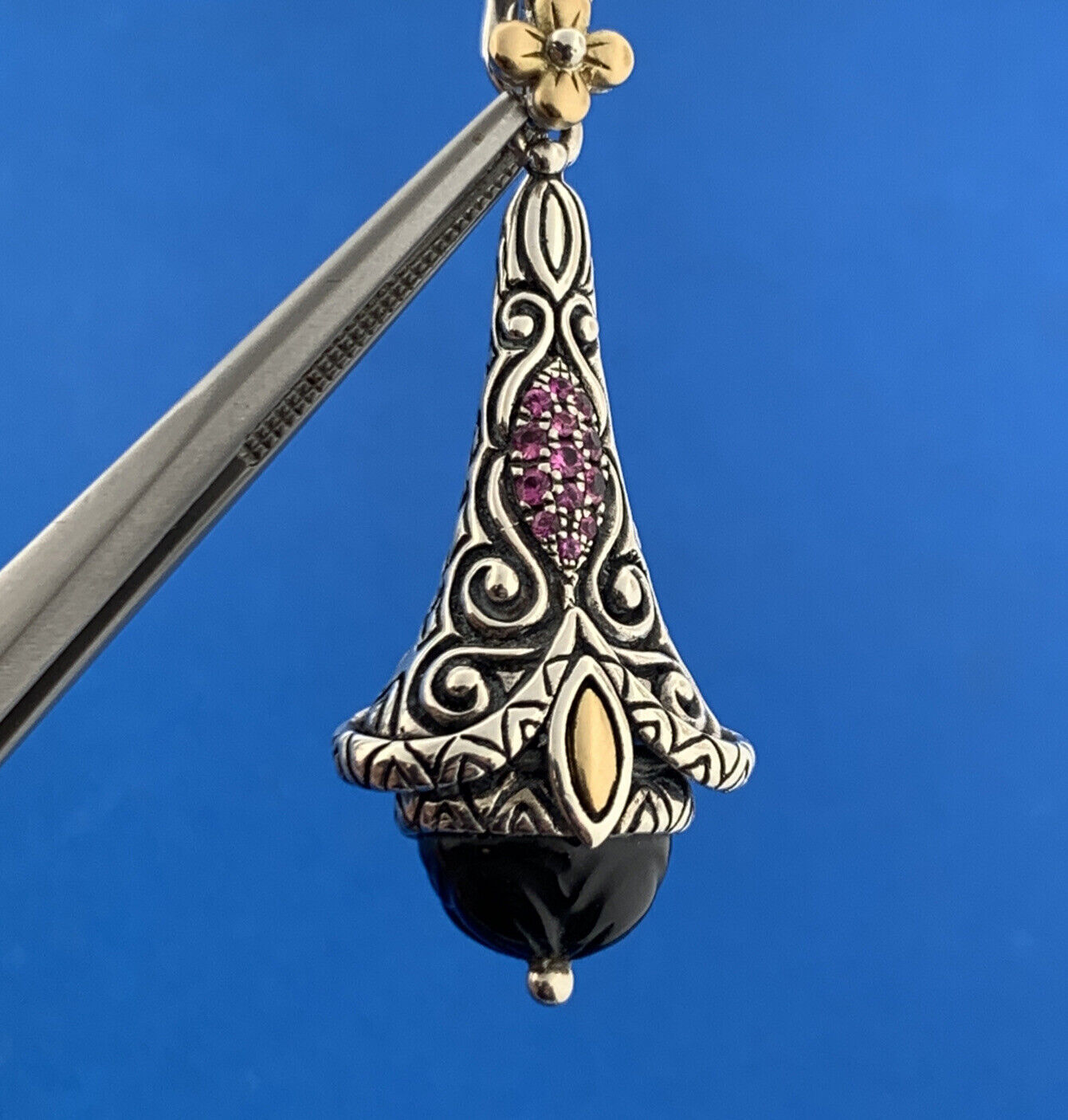 Barbara Bixby 925 Sterling Silver 18K Gold Black Onyx Ruby Enhancer Pendant
