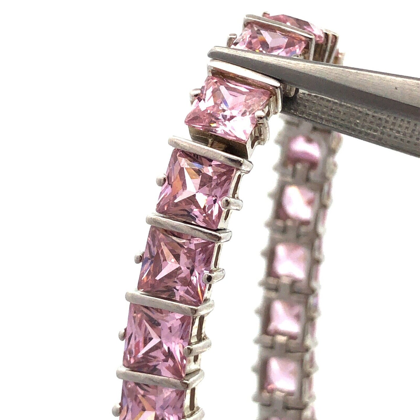 Designer DBJ 925 Sterling Silver Princess Cut Pink Cubic Zircona Tennis Bracelet