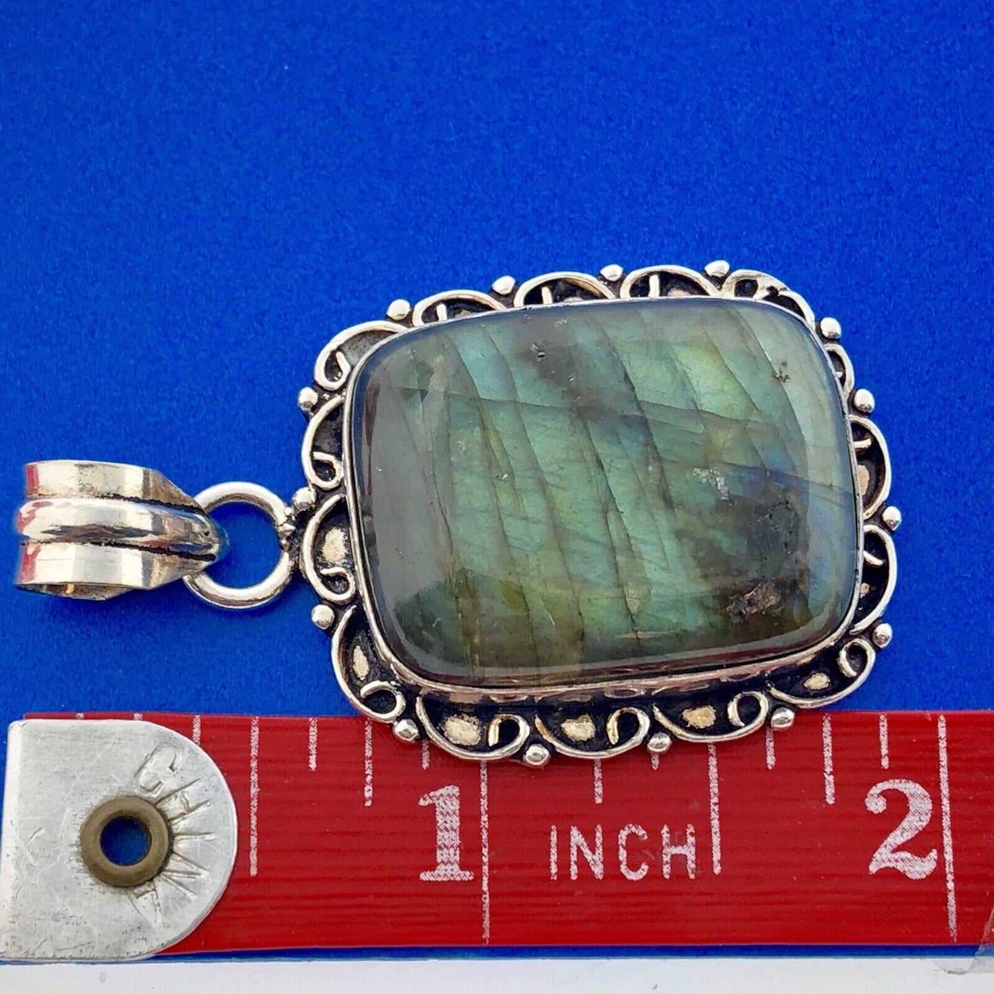 Sterling Silver 925 Labradorite Leo Scorpio Sagittarius Zodiac Stone Pendant
