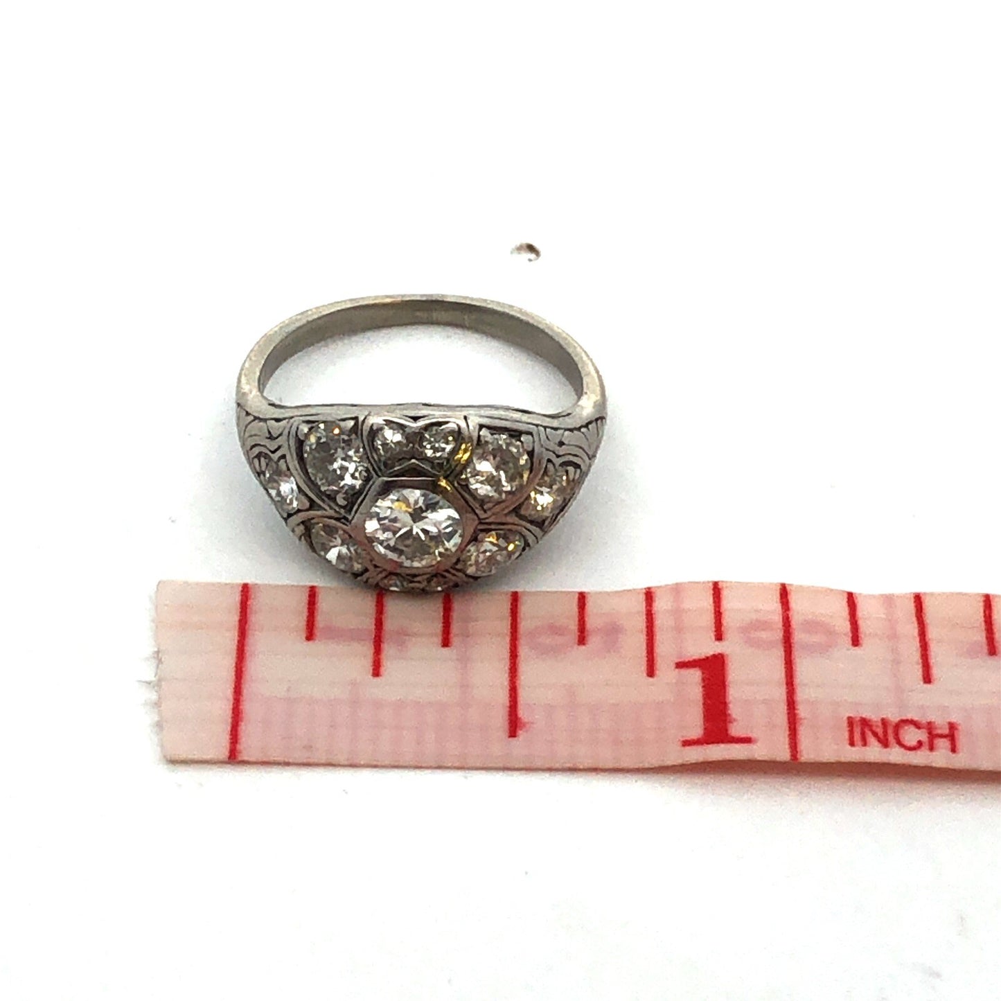 Vintage Platinum Round Diamond Cluster Anniversary Ring