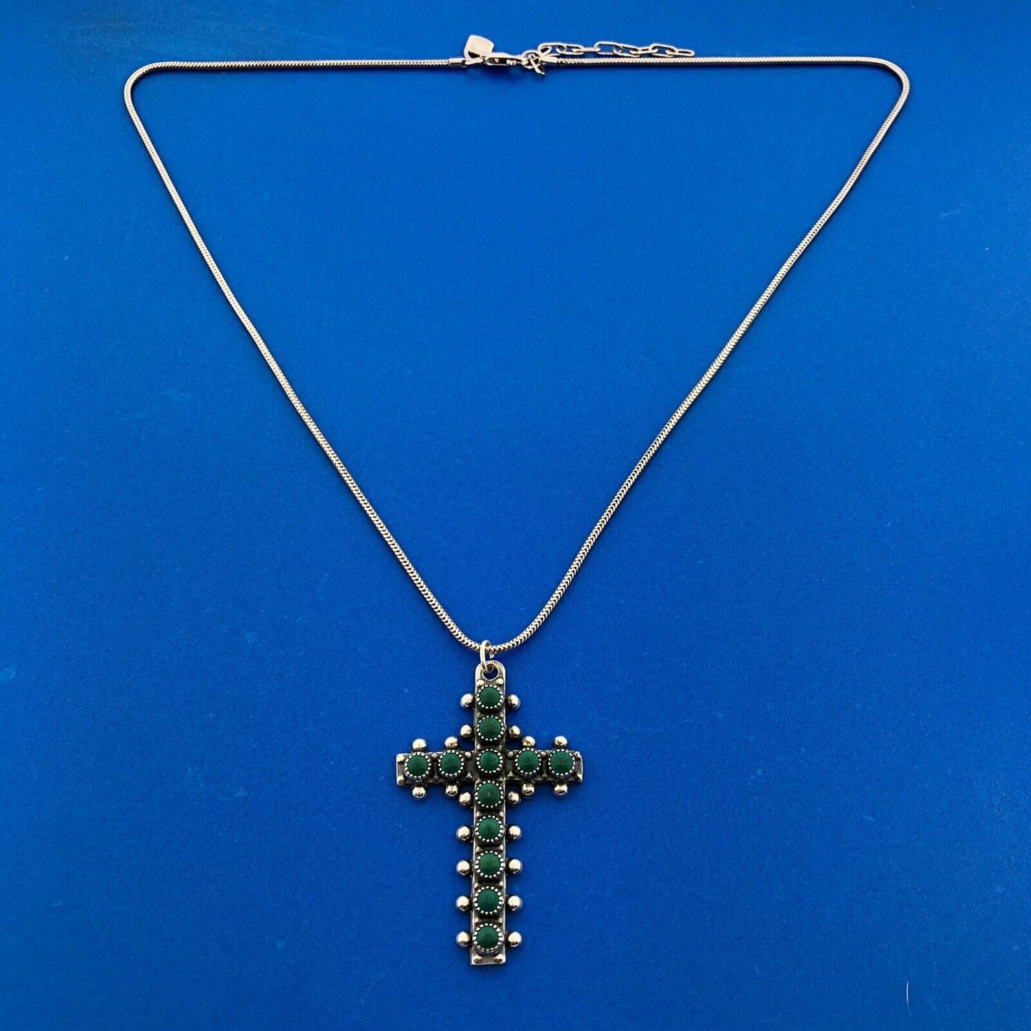 Stunning Sterling Silver 925 Turquoise 18" Chain Religious Faith Cross Necklace
