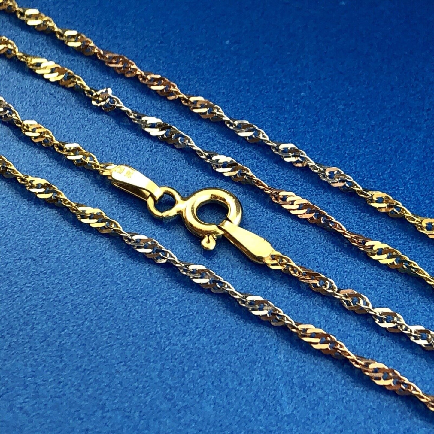 Retro 14K Yellow White Rose Gold Tri-Colored Diamond Cut Twisted Chain Necklace