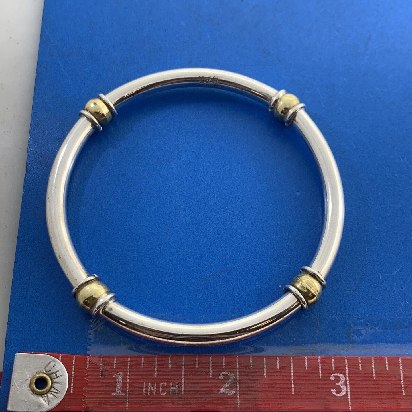 Vintage Taxco 925 Sterling Silver Vermeil Two Tone Ball Station Bangle Bracelet