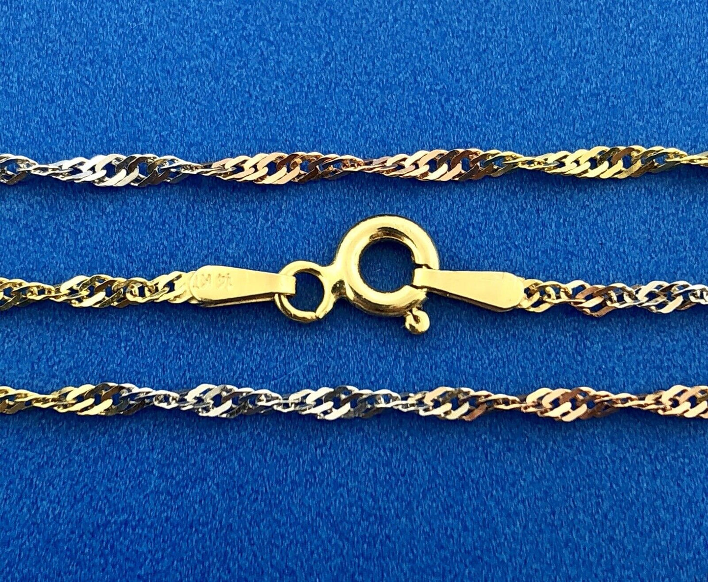 Retro 14K Yellow White Rose Gold Tri-Colored Diamond Cut Twisted Chain Necklace