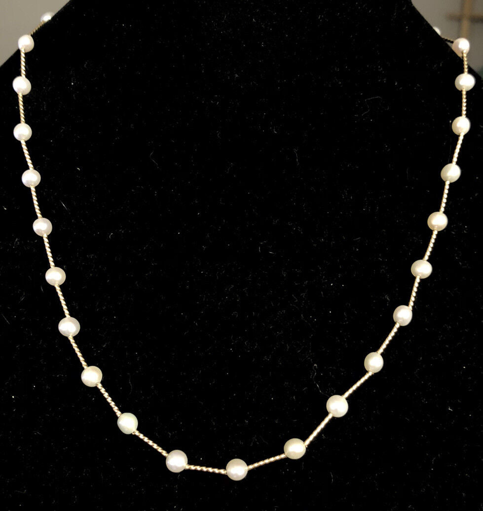 Designer 14K Yellow Gold 4.5 mm Cultured Freshwater Pearl Station Necklace
