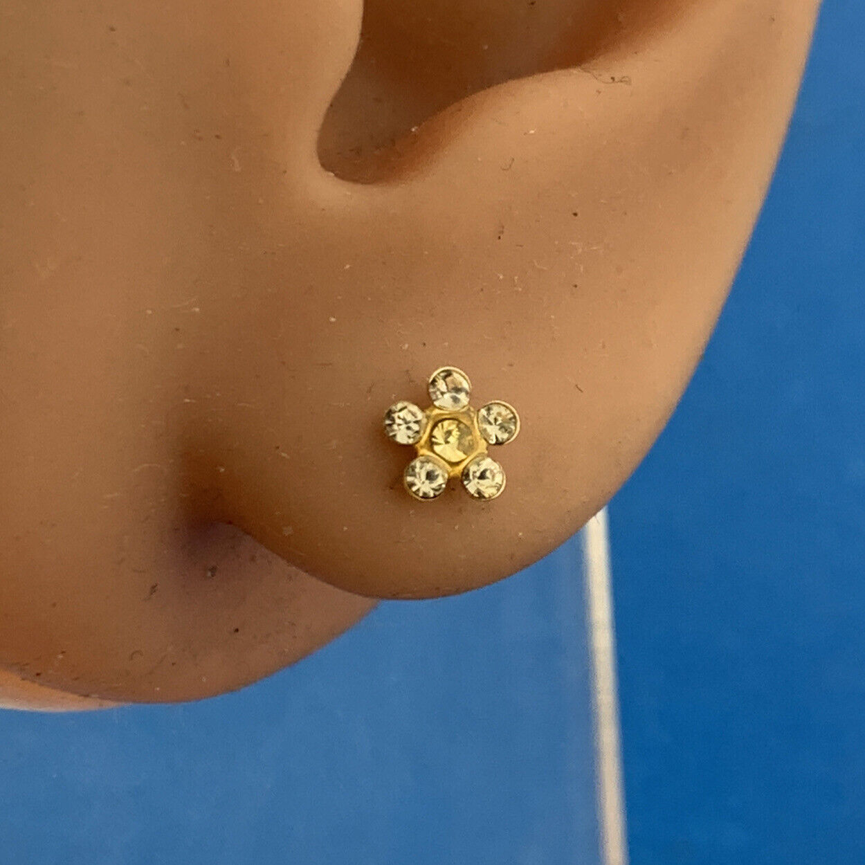 Designer 14K Yellow Gold Yellow Crystal Floral Design Shape Enamel Stud Earrings