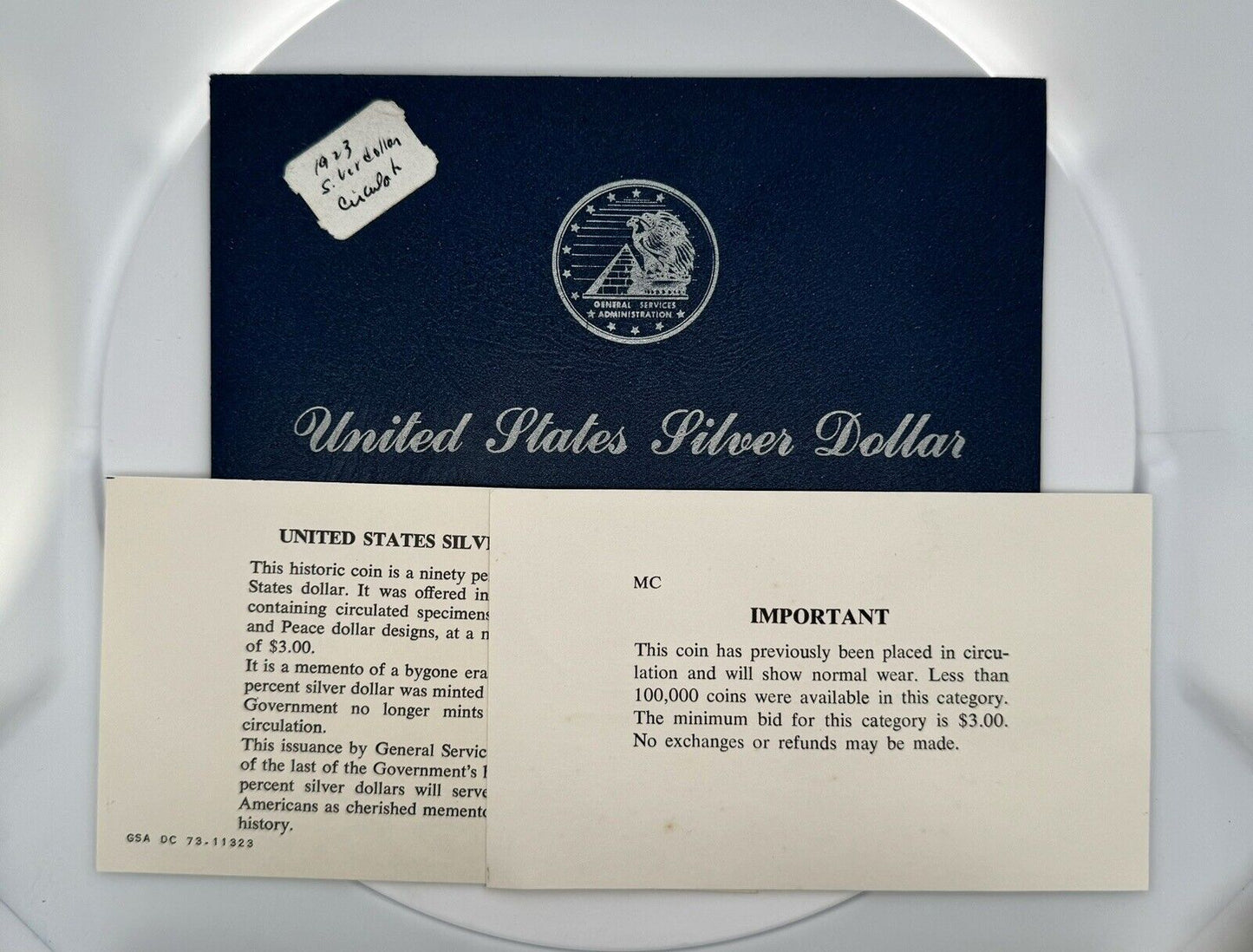 1923 P Peace Dollar GSA Soft Pack United States Uncirculated Silver Dollar Coin