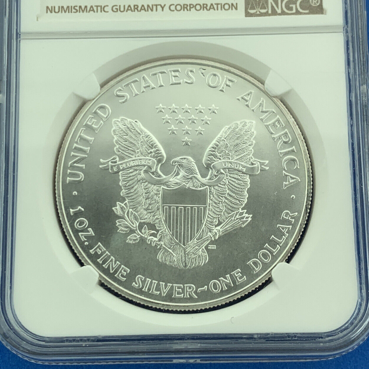 1999 $1 American .999 Silver Eagle Reverse Struck Thru Mint Error NGC MS69 Coin