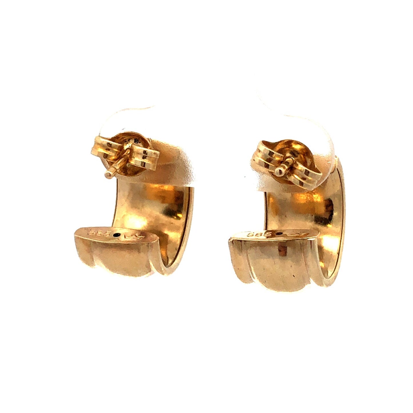 14K Yellow Gold Designer Statement Fluted Textured Round Huggy Hoop Earrings