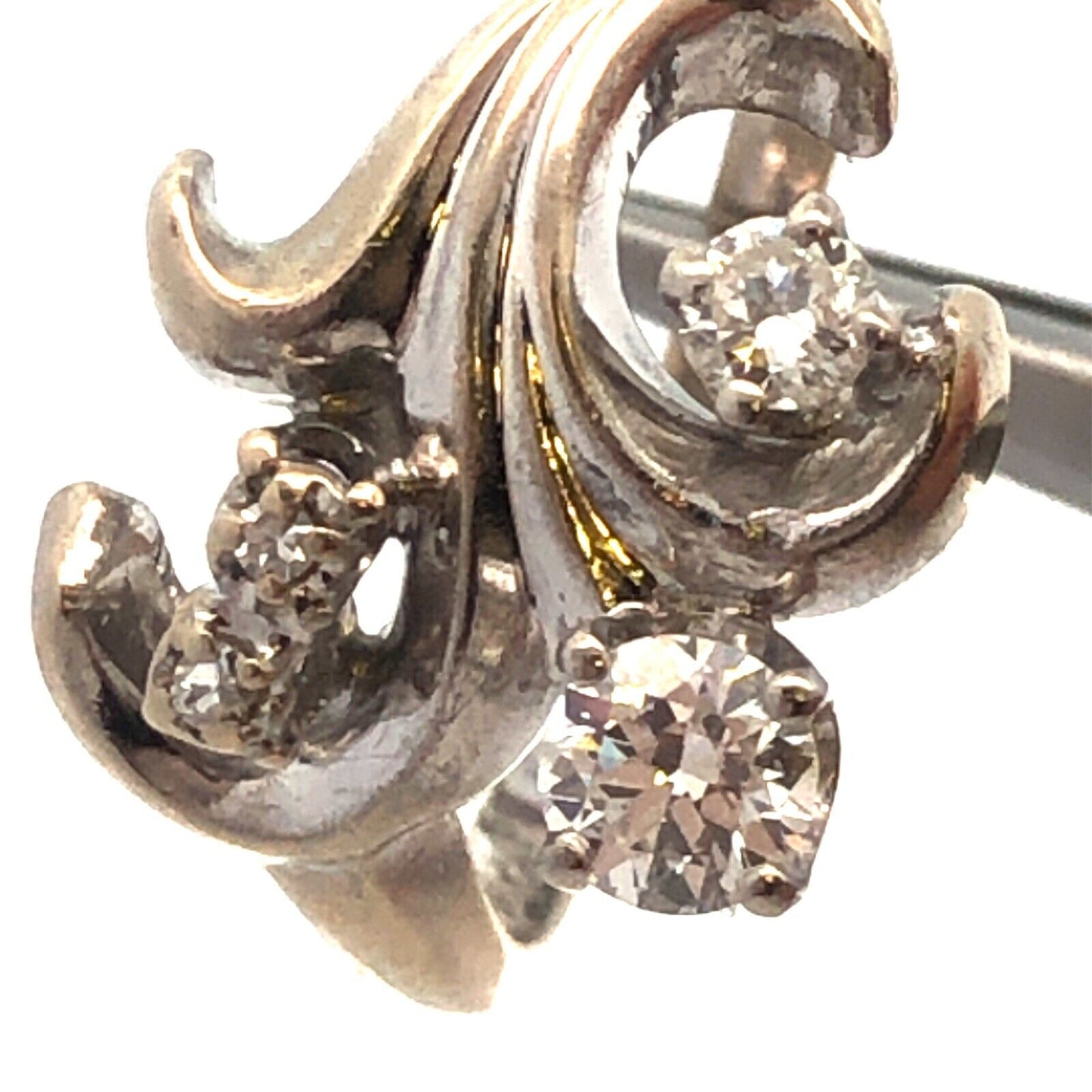 Art Deco 14K White Gold Diamond Fleur De Lis Flower Cluster Cocktail Ring