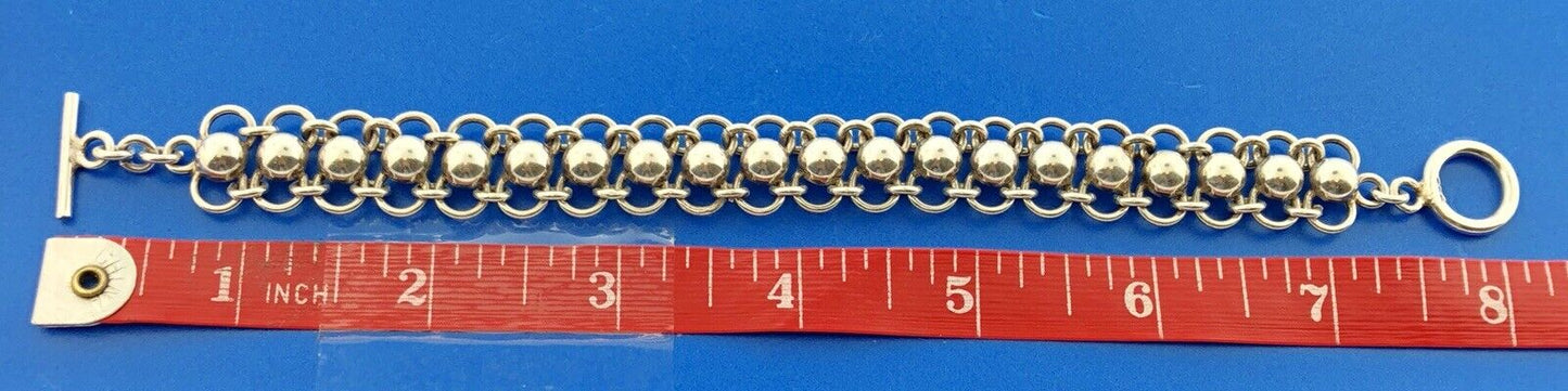 Vintage Sterling Silver 925 Bead Ball Open Work Statement Toggle Bracelet