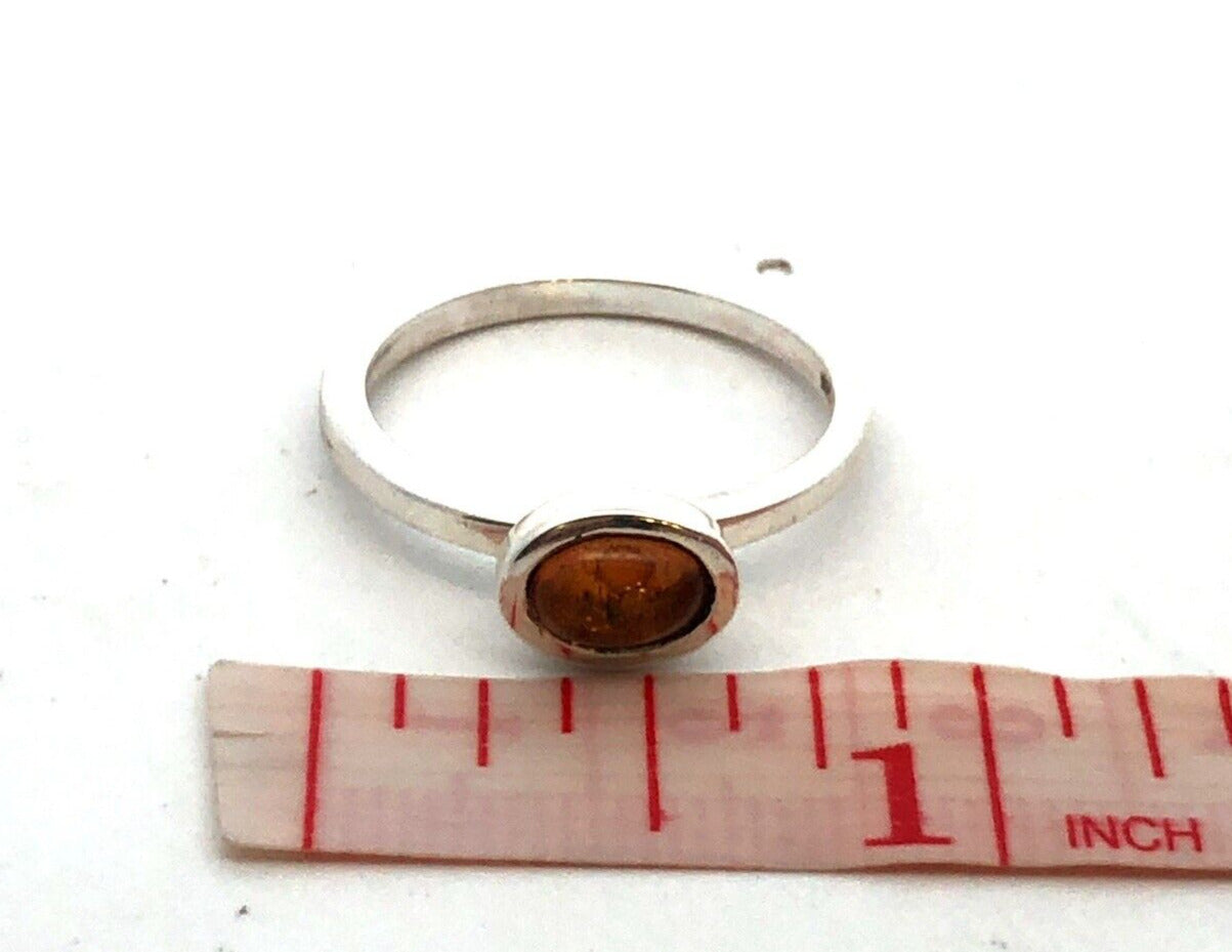 Estate 925 Sterling Silver Oval Orange Tourmaline Bezel Solitaire Ring