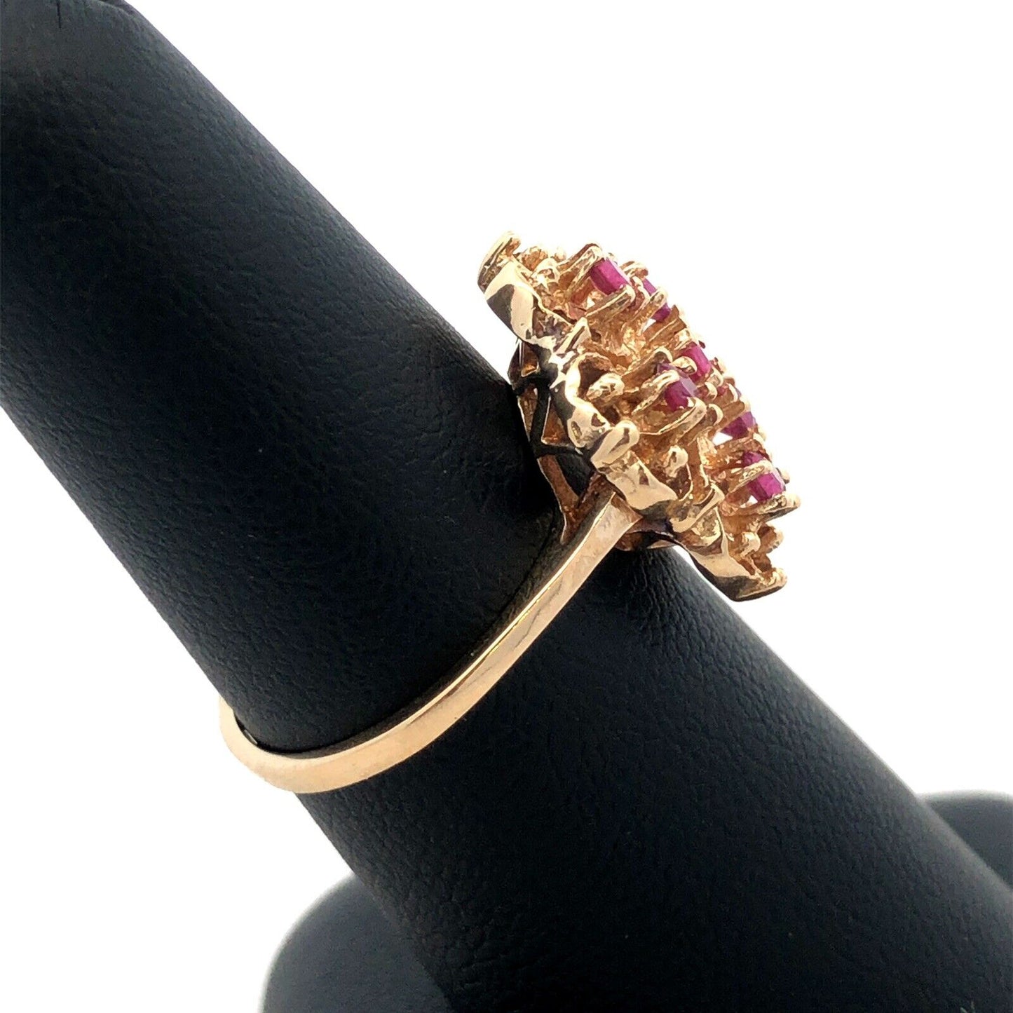 Designer 14K Yellow Gold Pink Tourmaline Flower Cluster Statement Cocktail Ring