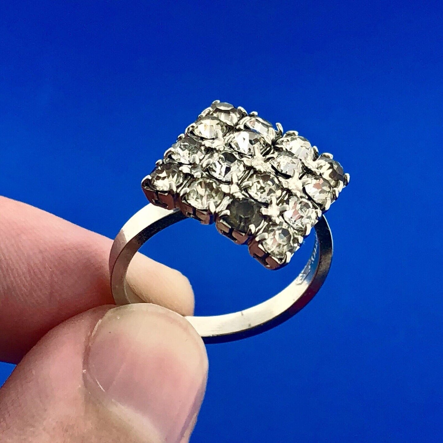 Art Deco Art Nouveau Designer 925 Sterling Silver Rhinestone Cluster Panel Ring