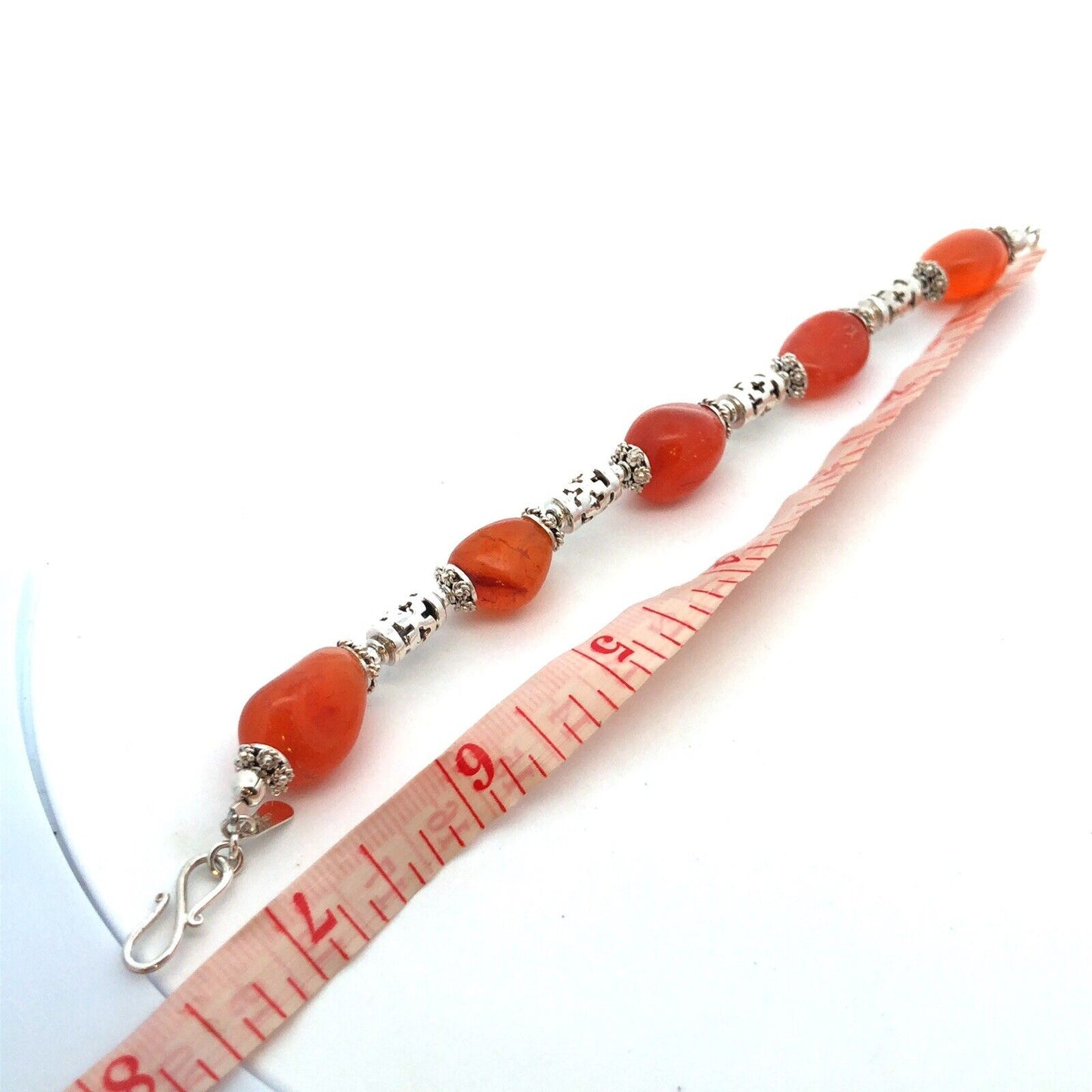 Designer 925 Sterling Silver Orange Carnelian Beaded Statement Bracelet