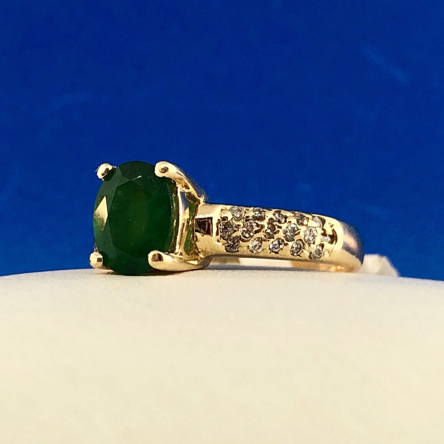 Designer 14K Yellow Gold Emerald Diamond Engagement Cocktail Statement Ring