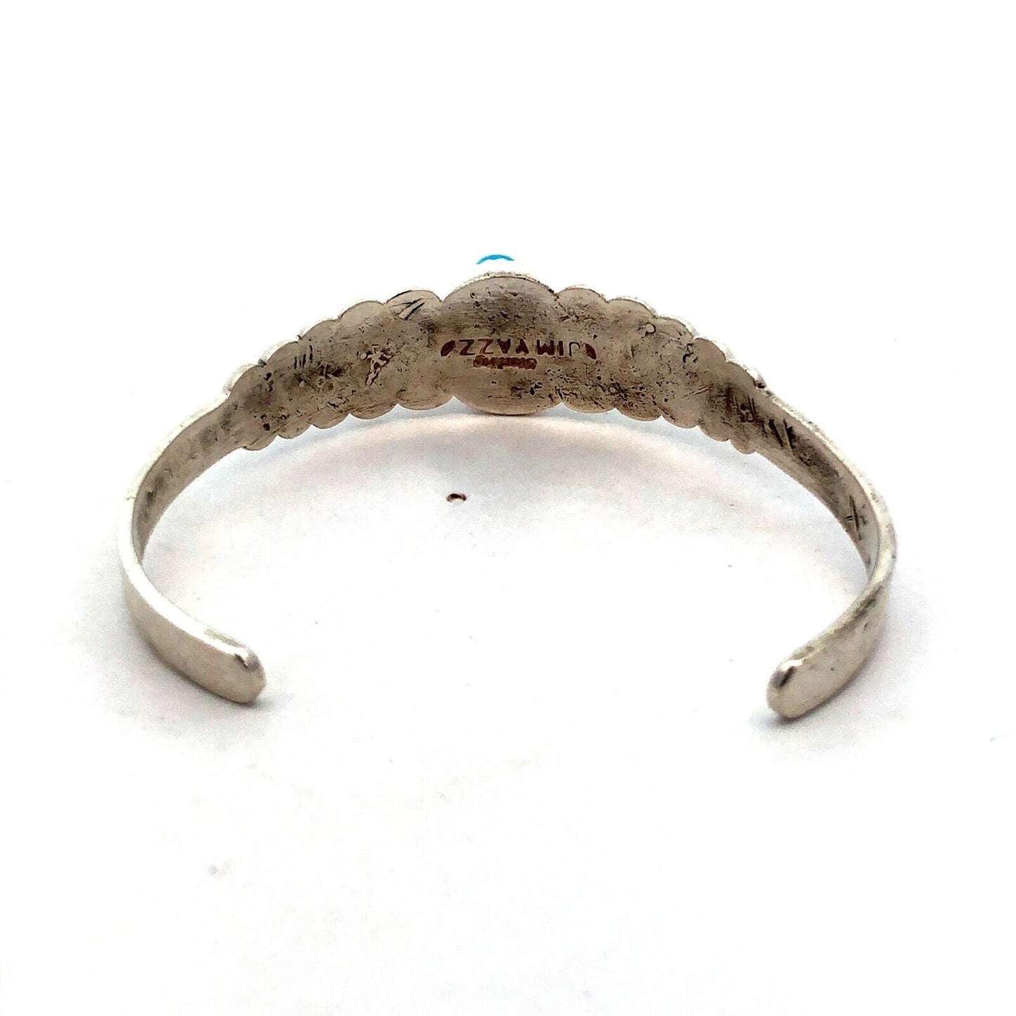 Navajo Jim Yazzie 925 Sterling Silver Turquoise Storyteller Open Cuff Bracelet