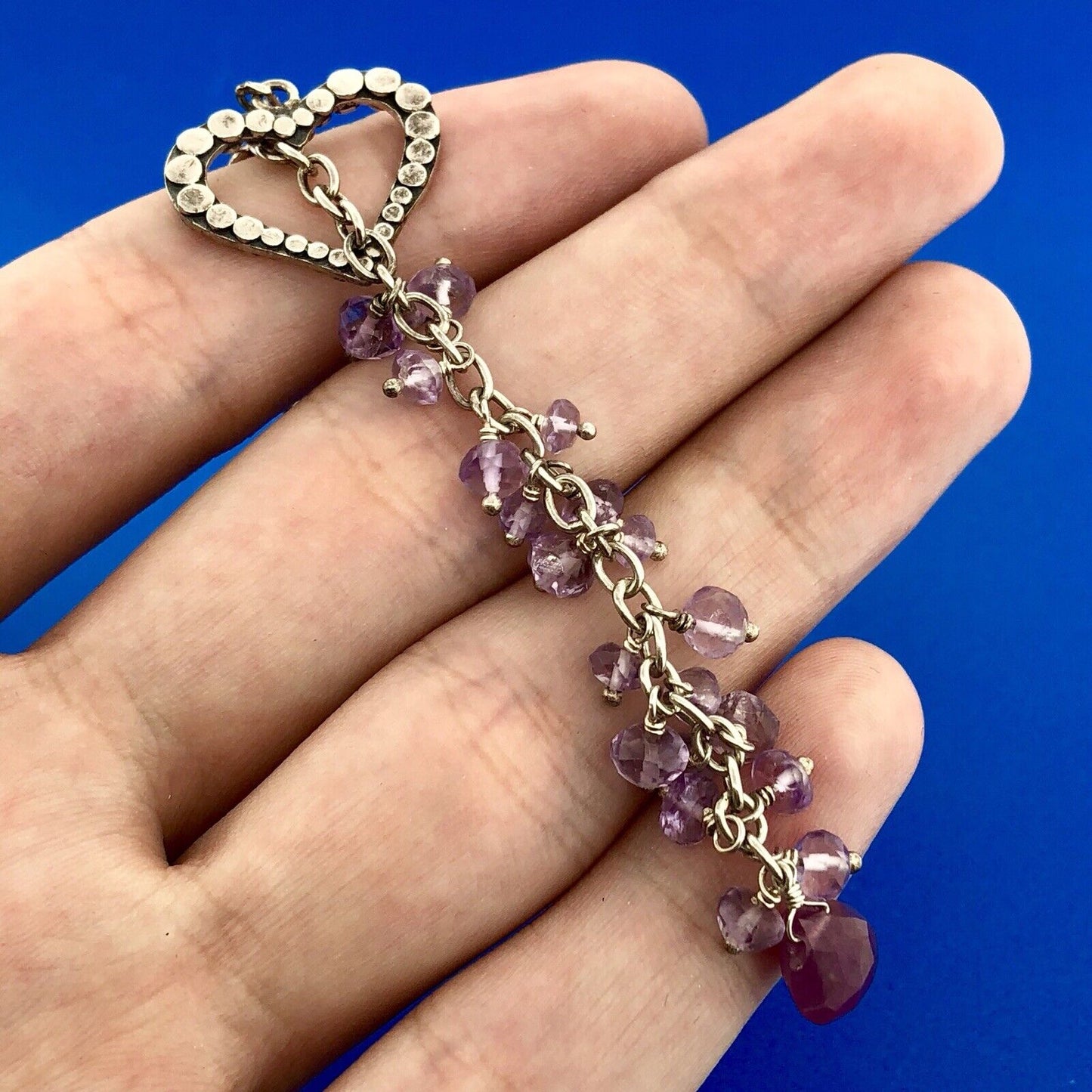 Charming Sterling Silver Ruby Amethyst Bead Heart Lariat Adjustable Necklace