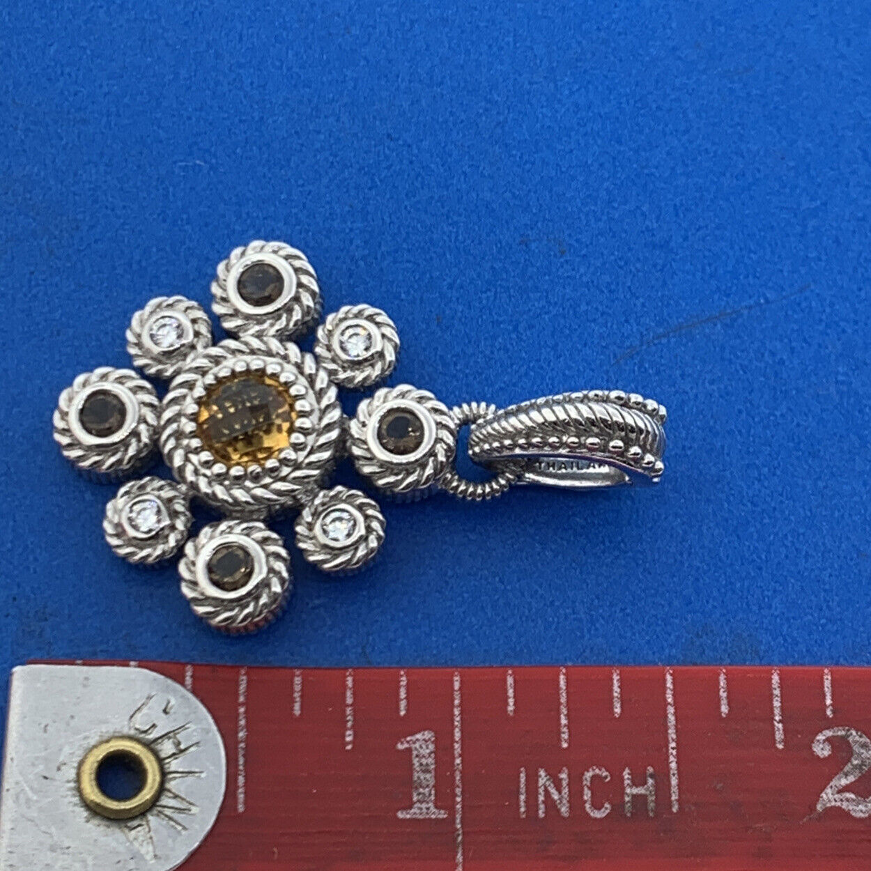 Judith Ripka 925 Sterling Silver Citrine Diamonique CZ Floral Enhancer Pendant