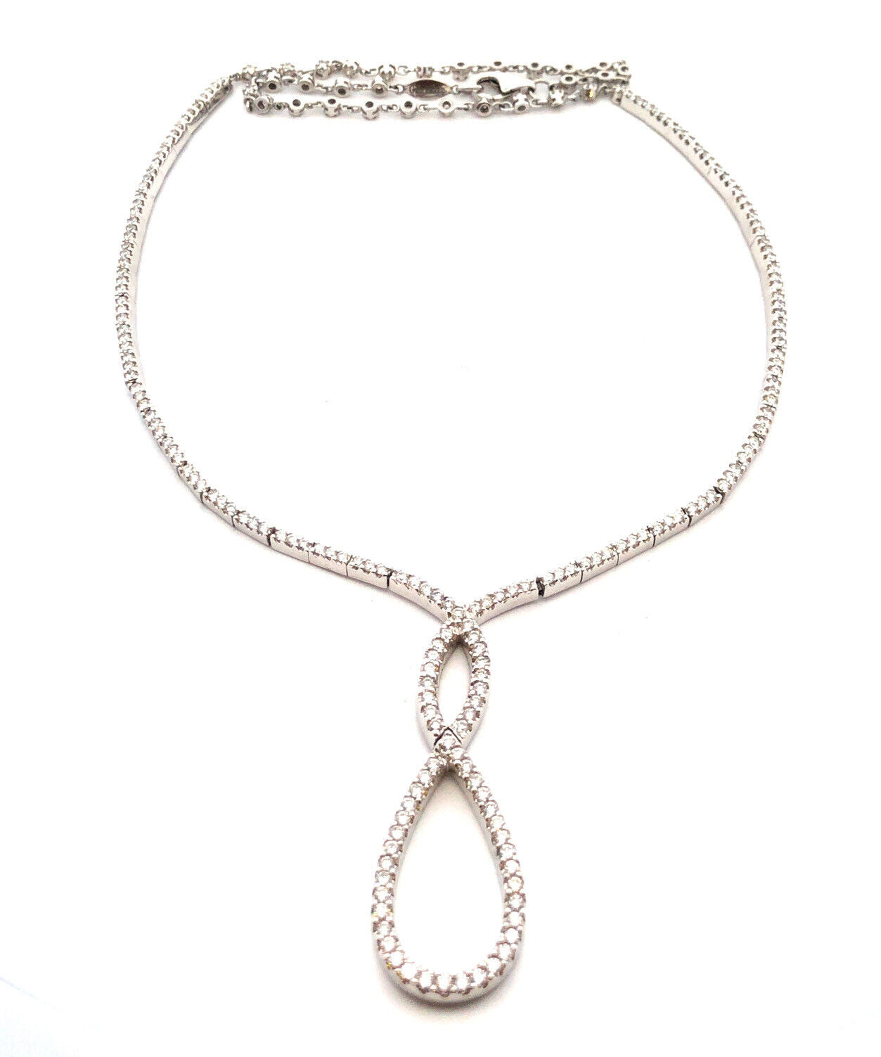 Gabriel Co 14K White Gold Diamond Encrusted Infinity Eternity Statement Necklace