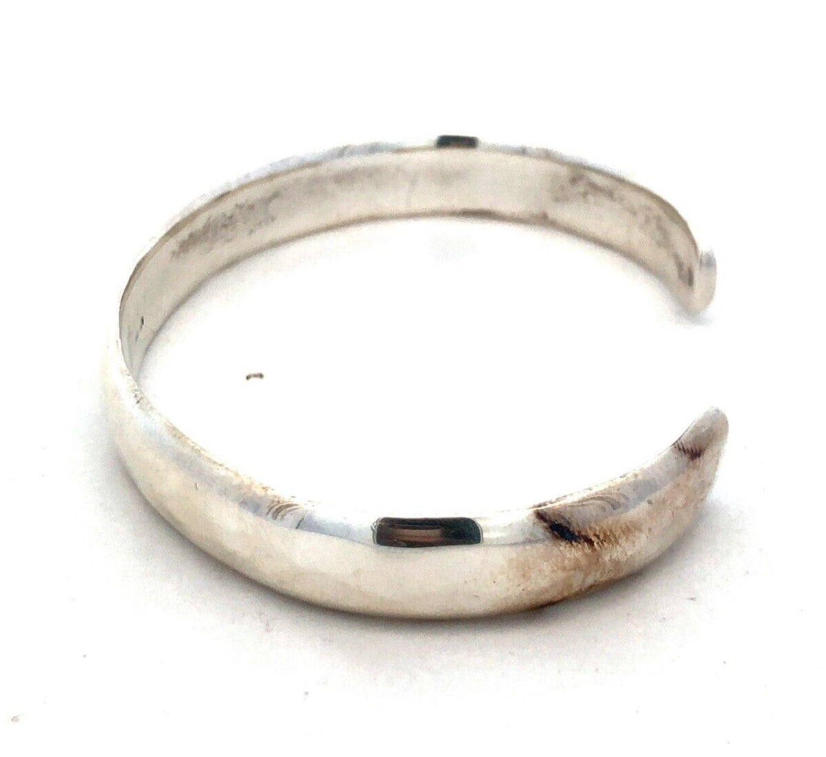 Estate 925 Sterling Silver Hammered Oval Open Cuff Bracelet