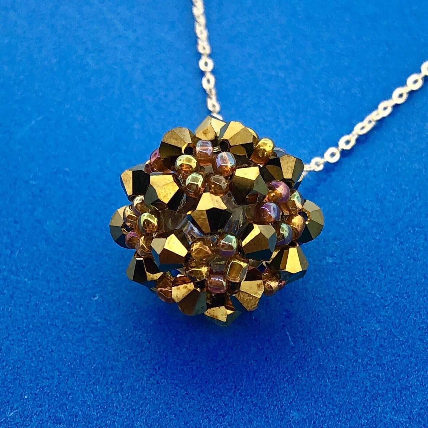 Stunning Sterling Silver 925 Faceted Glass and Bead Crystal Ball 18.5" Necklace